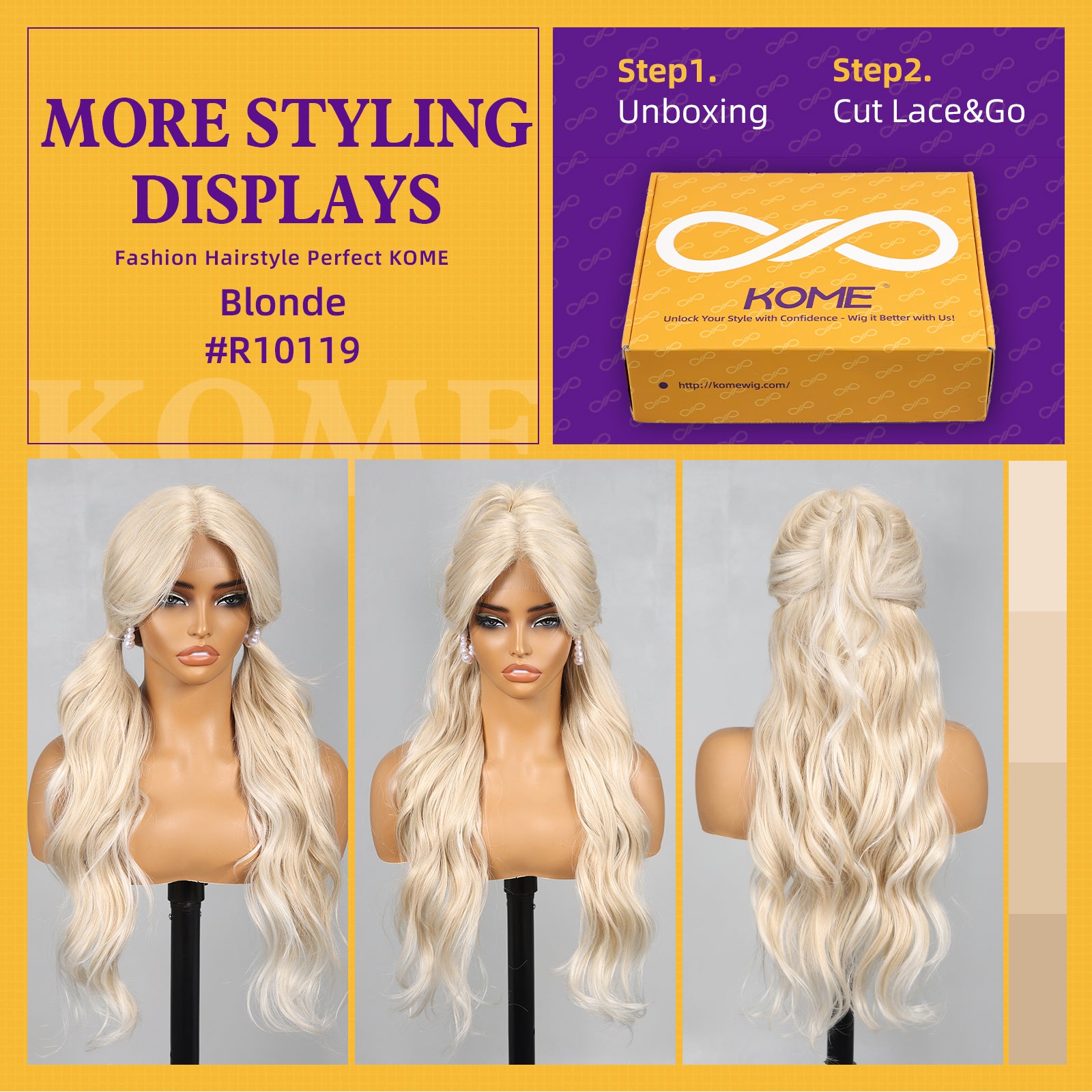 KOME Blonde Synthetic Lace Front Wig,T Part Glueless Long Body Wavy Wigs With Bangs for Women Cosplay Daily Use 28IN(#R10119)