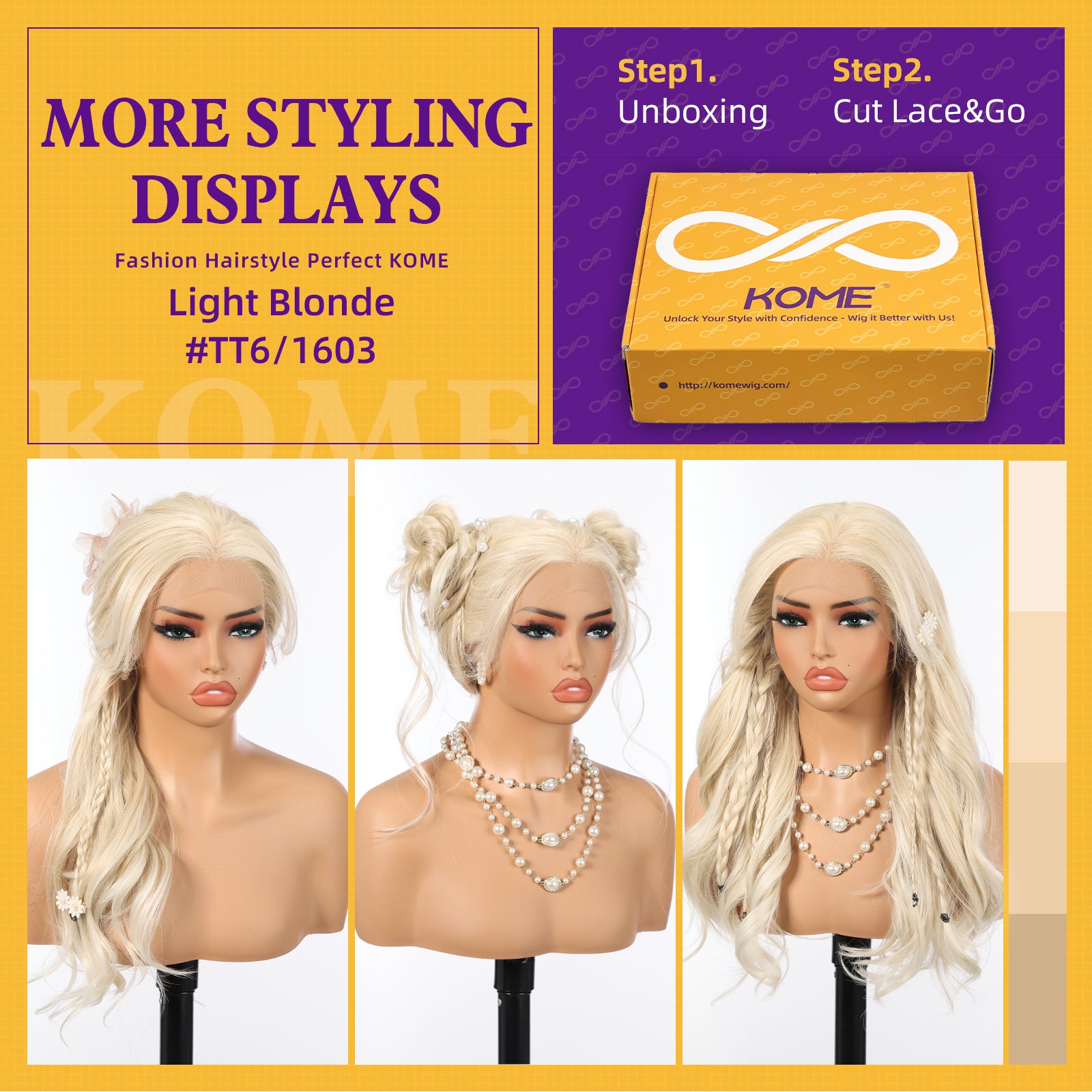 KOME Light Blonde Synthetic Lace Front Wig,13×6 Curly Glueless Wigs for Women Daily Use 22IN（#R10119）