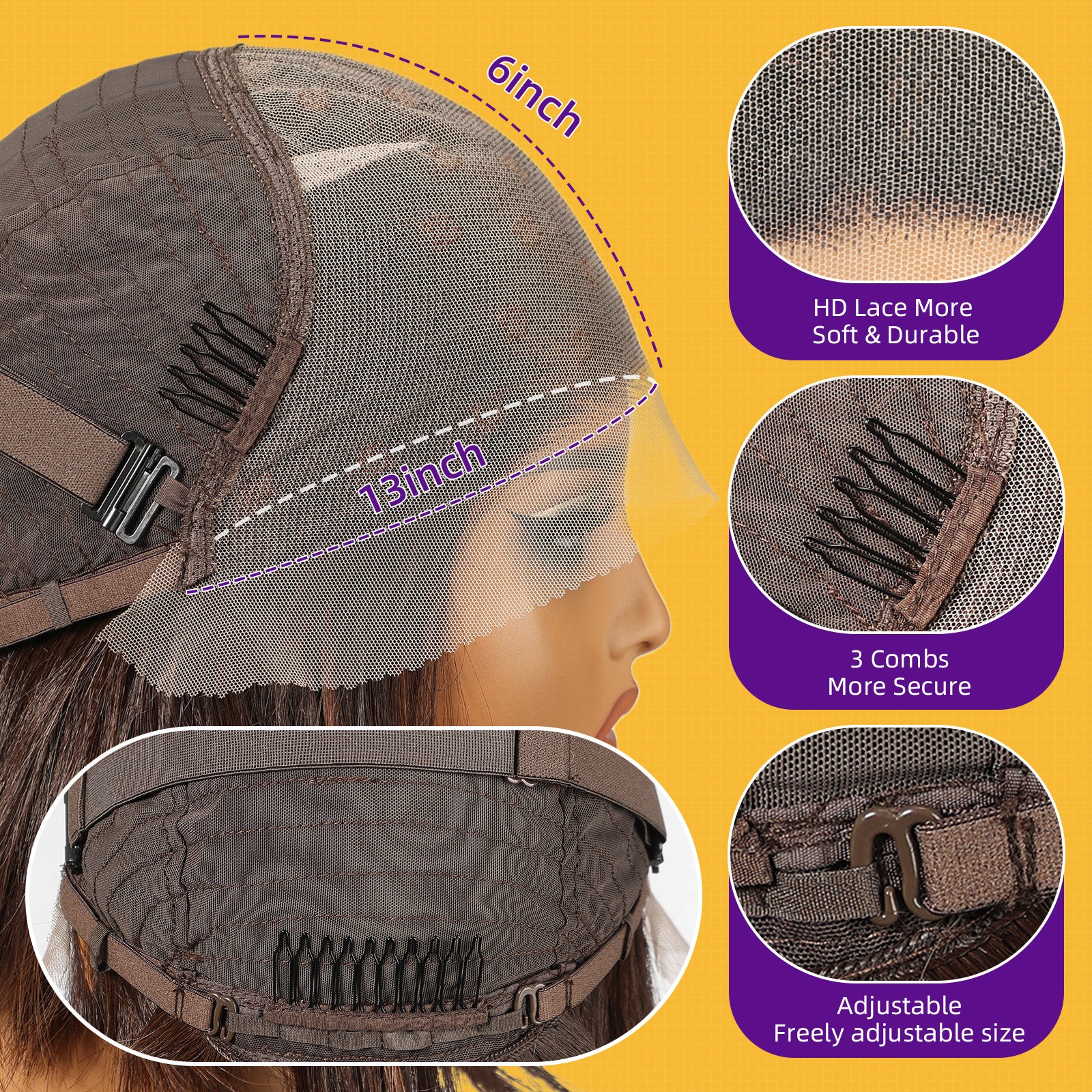 KOME Ombre Blonde Synthetic Lace Front Wig, Shoulder Length 13x6 HD Lace Layered Straight Glueless Wigs for Women Daily Use 16IN