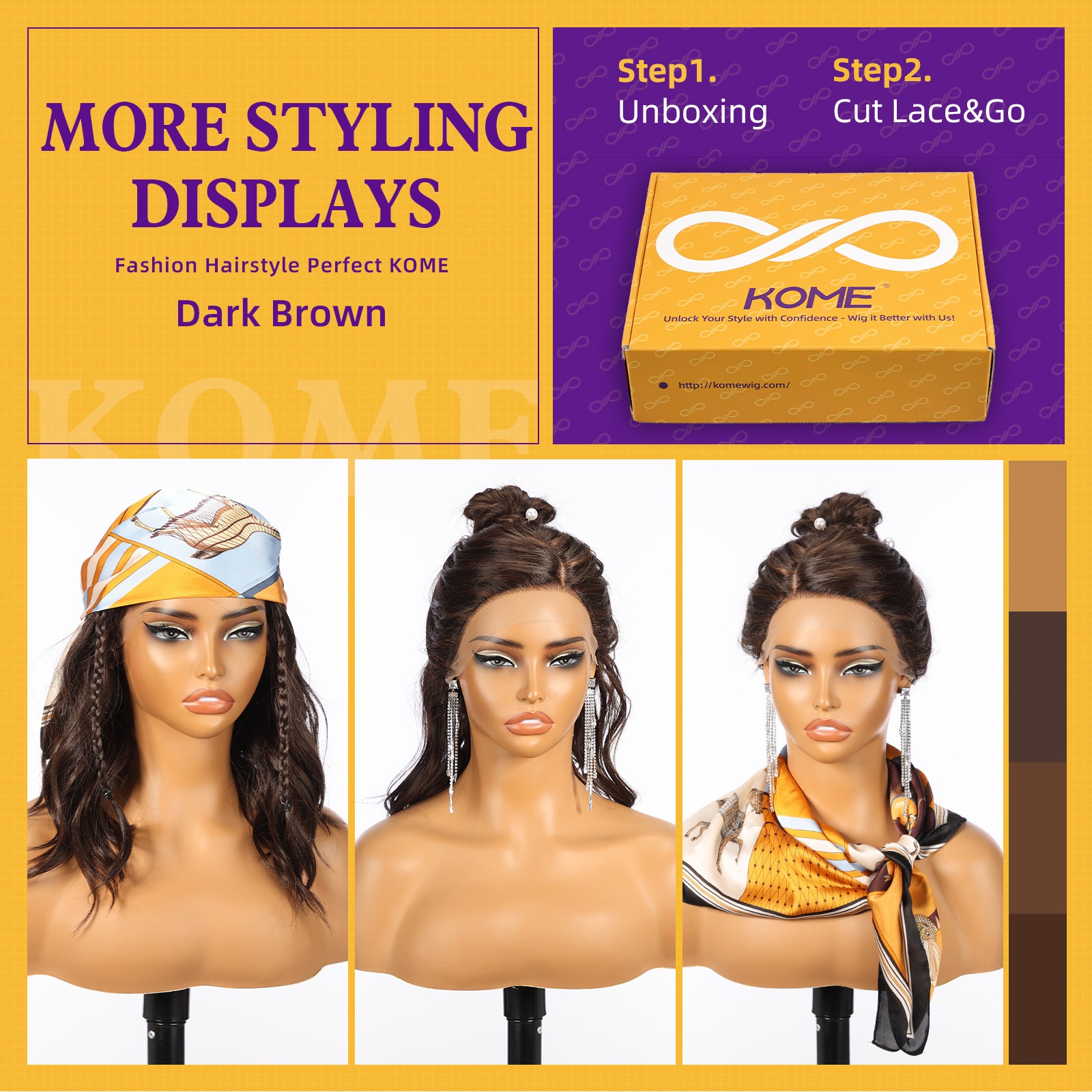 KOME Dark Brown Synthetic Lace Front Wig,Side Part Short Curly Bob Wig,Shoulder Length Wig for Women Daily Use 16IN