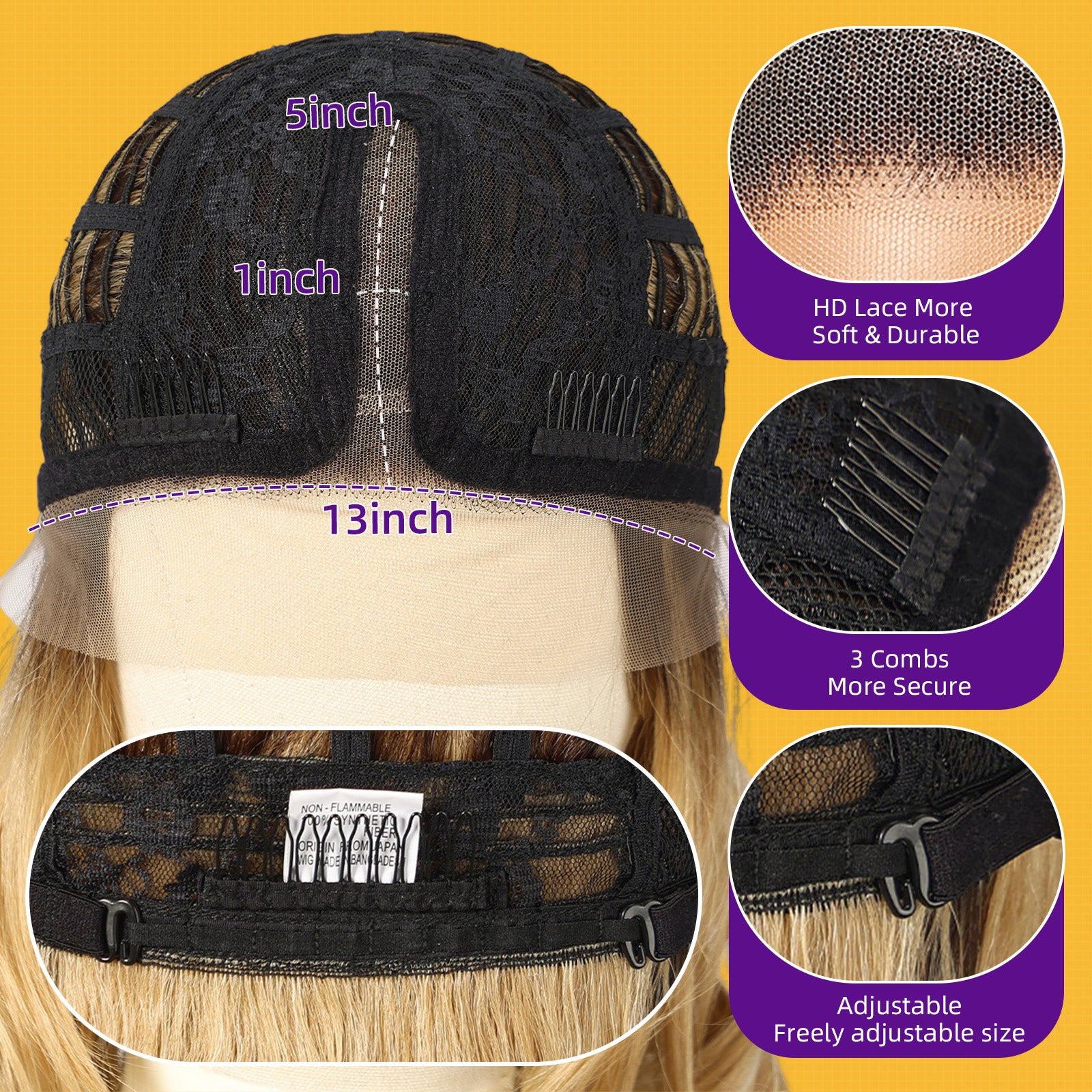 KOME Lobbi Blonde Synthetic Lace Front Wig, 13X5X1 Glueless Shoulder Length Curly Bob Wigs for Women Daily Use 18IN（#TT6/251001）