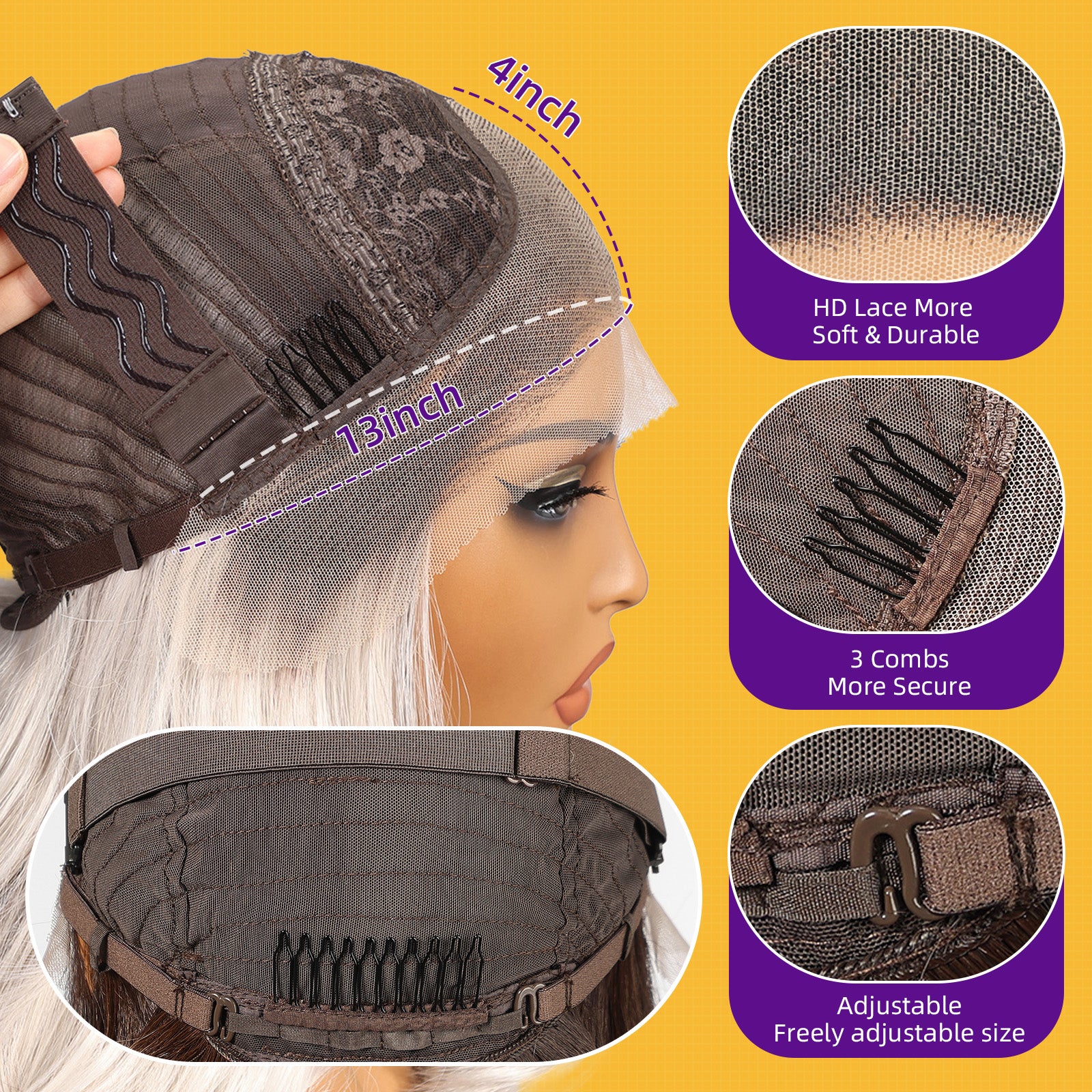 KOME Ash Brown Highlight Synthetic Lace Front Wig,13x4 HD Lace Layered Wave Glueless Wigs for Women Daily Use 26IN