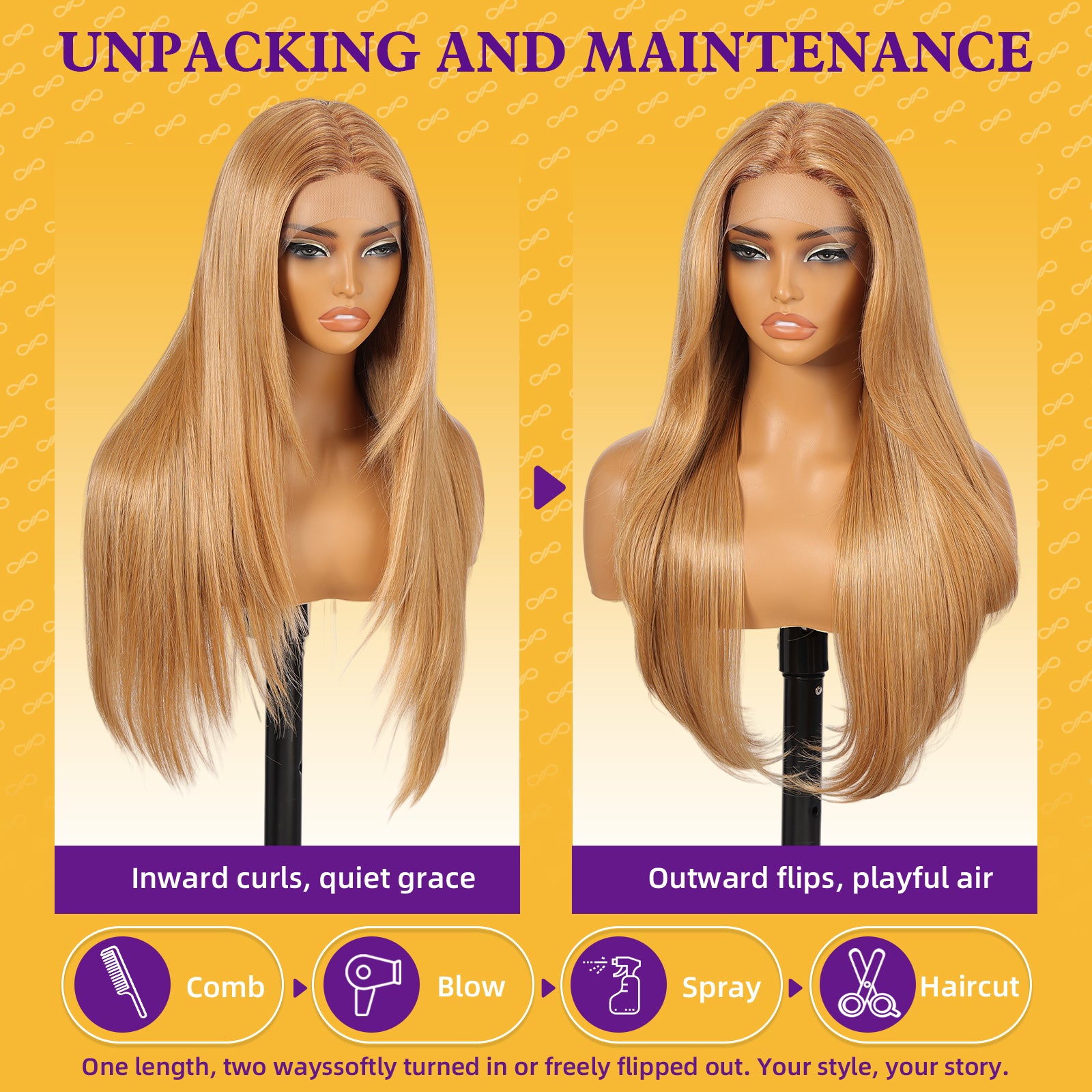 KOME Honey Blonde Synthetic Lace Front Wig,T Part Pre Cut Glueless Long Straight Layered Wigs for Women Cosplay Daily Use 26IN(#TT30/2761)