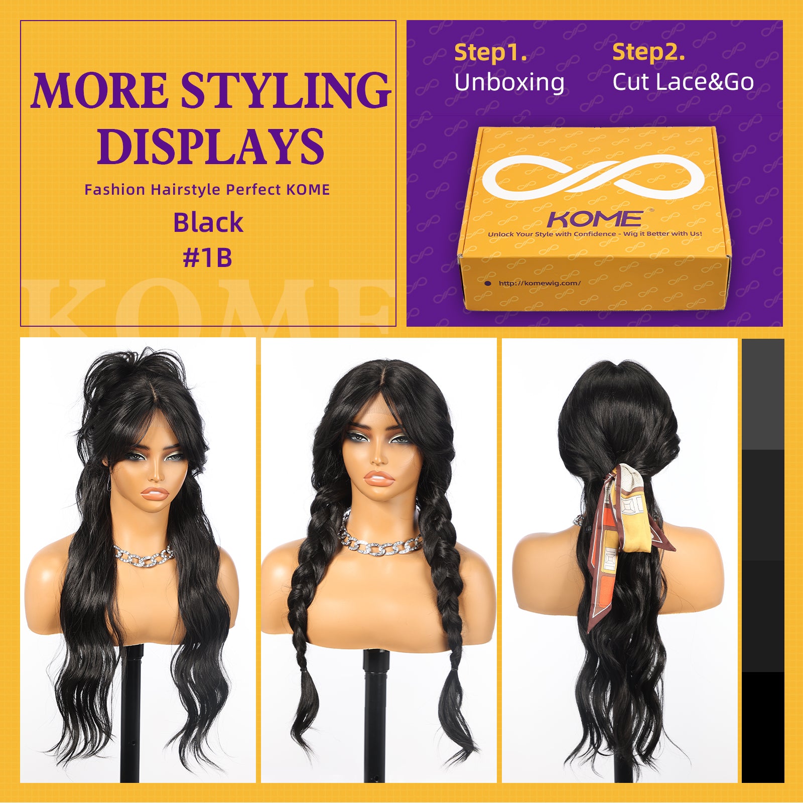 KOME Black Synthetic Lace Front Wig,T Part Glueless Long Body Wavy Wigs With Bangs for Women Cosplay Daily Use 28IN(#1B)