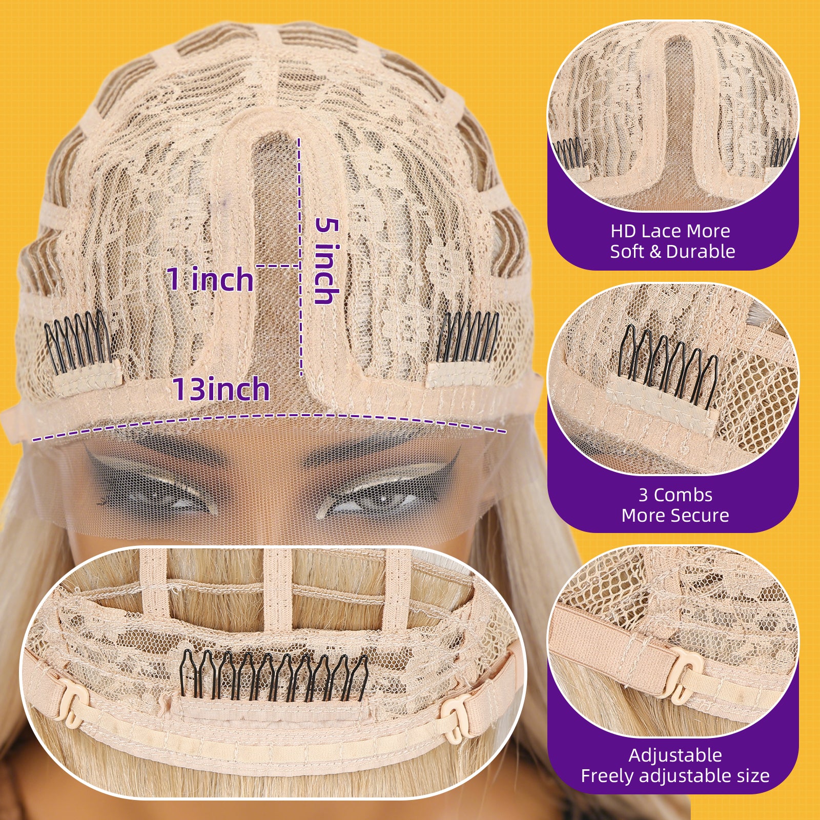 KOME Blonde Synthetic Lace Front Wig,T Part Pre Cut Glueless Long Straight Layered Wigs for Women Cosplay Daily Use 26IN(#K16B88)