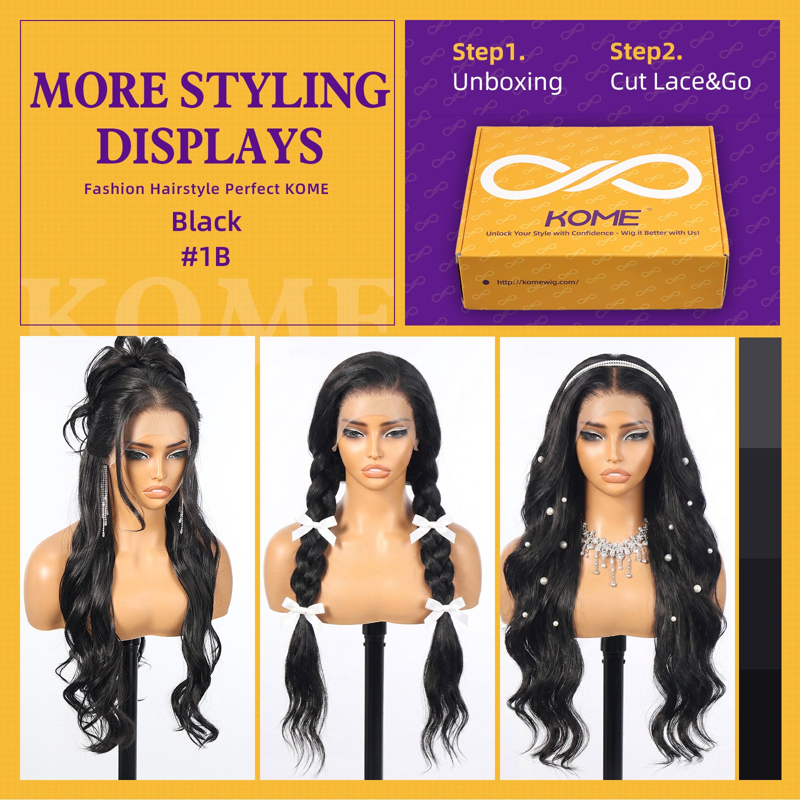 KOME Black Synthetic Lace Front Wig,13X6 Curly Glueless Wigs for Women Daily Use 26IN (1B)