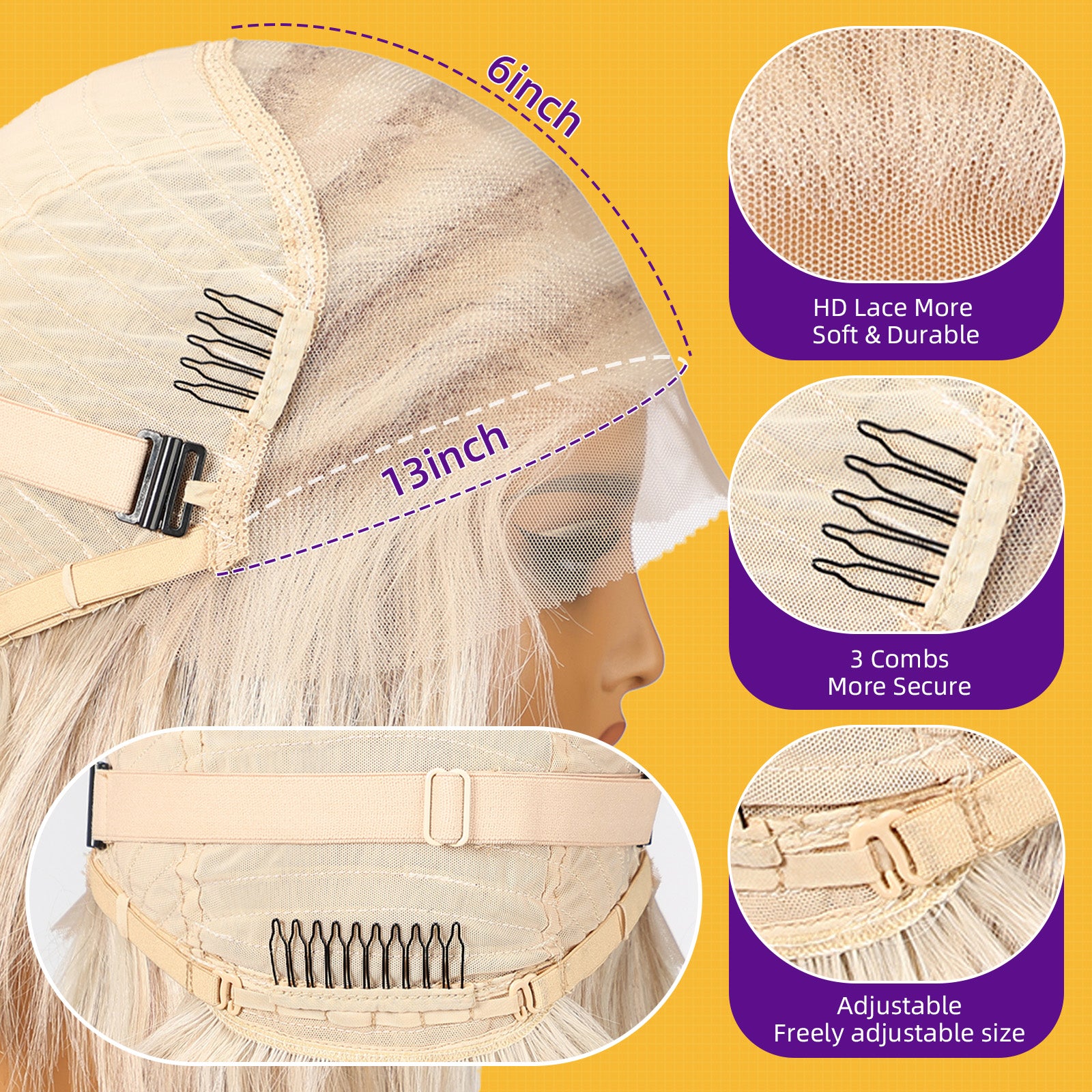 KOME Blonde Synthetic Lace Front Wig,13×6 Short Straight Glueless Bob Wigs for White Women Daily Use 10IN（#FDML）