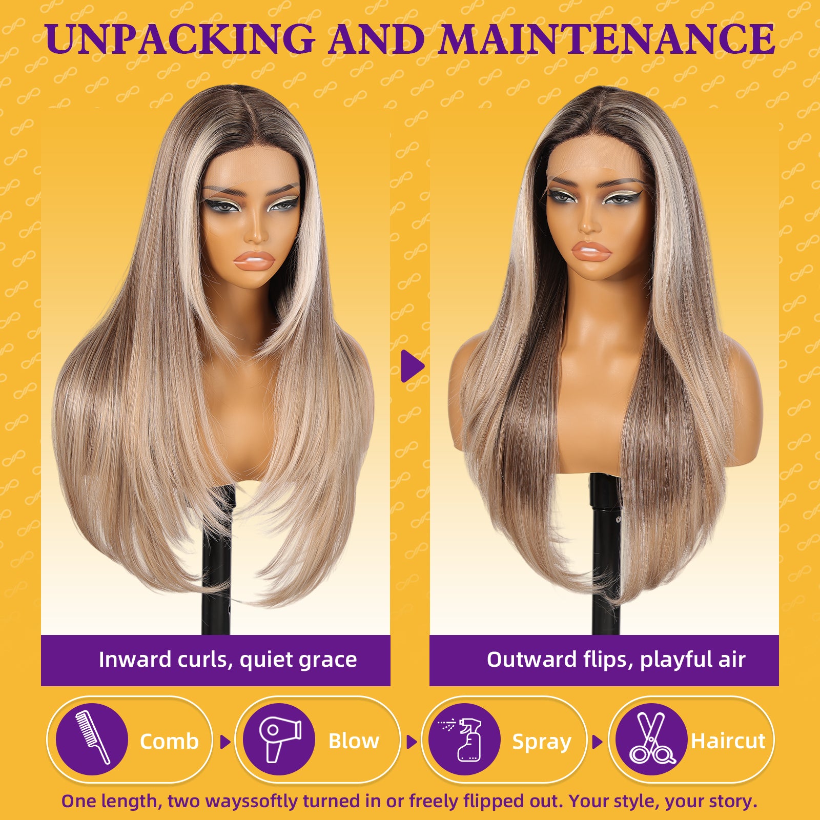 KOME Ash Blonde Synthetic Lace Front Wig,T Part Pre Cut Glueless Long Straight Layered Wigs for Women Cosplay Daily Use 26IN(#TT4/6164)