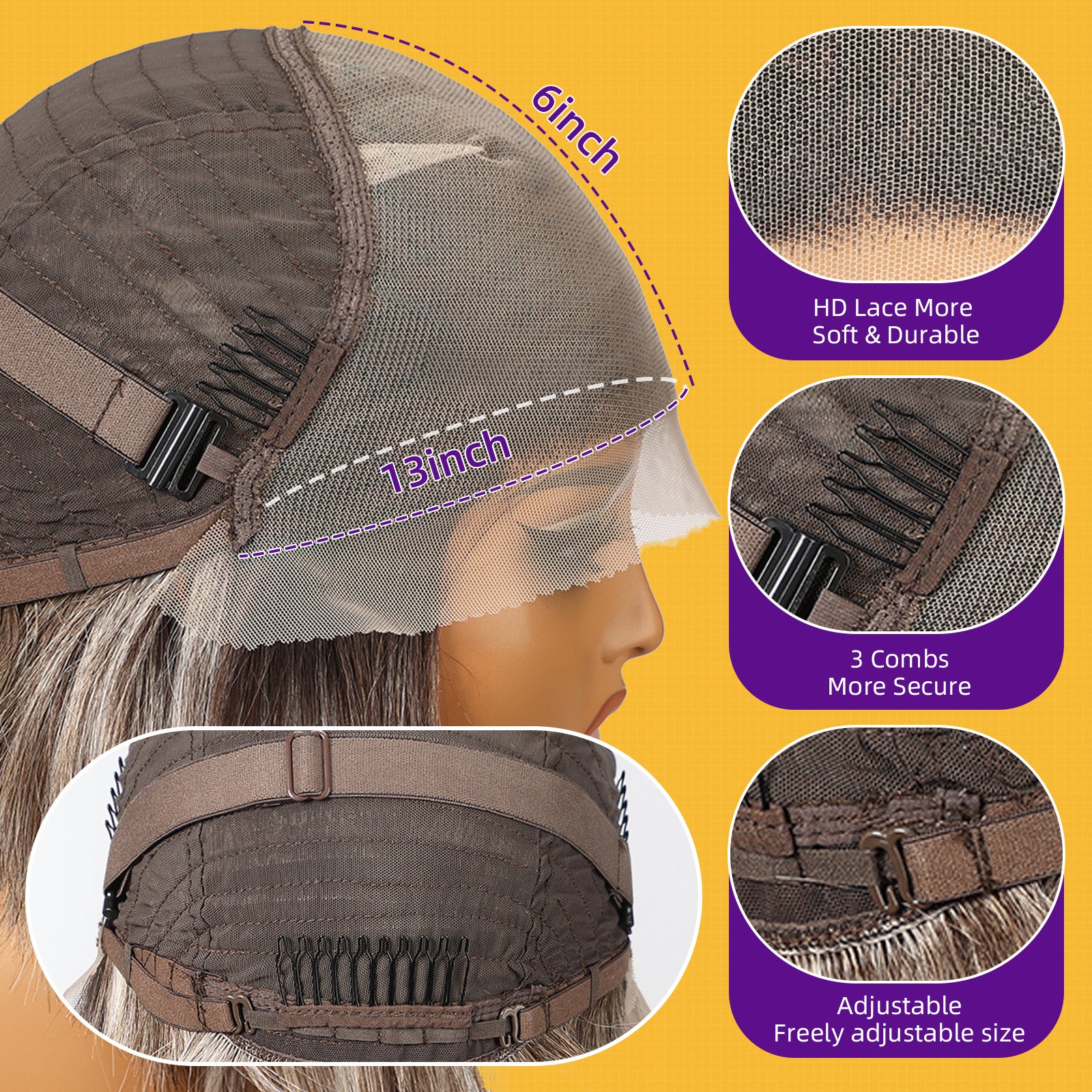 KOME Ash Brown Synthetic Lace Front Wig,13×6 Short Straight Glueless Bob Wig for White Women Daily Use 10IN（TTF4/606）