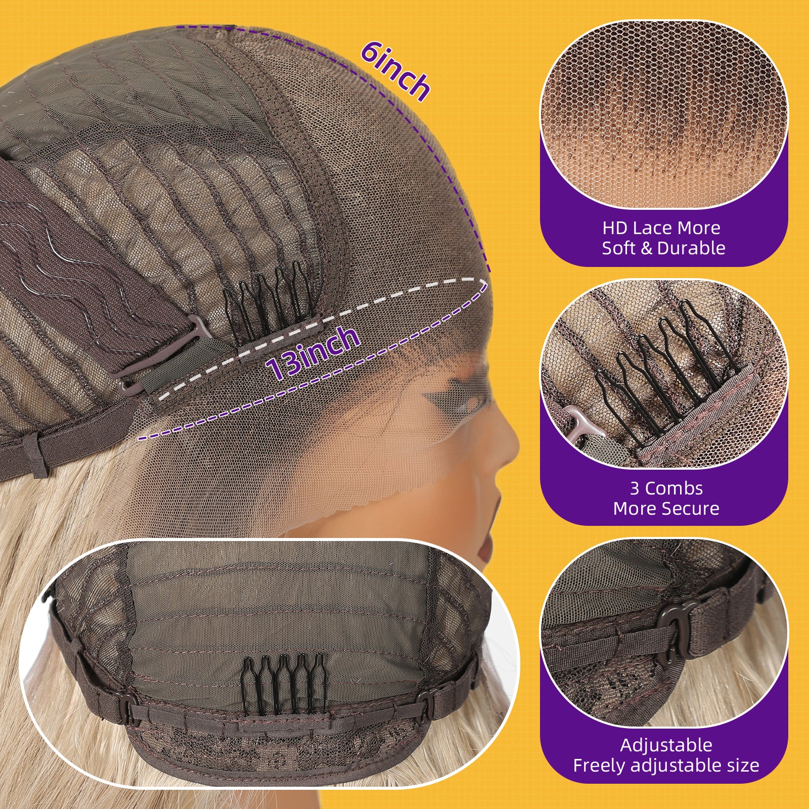 Ombre Light Blonde Synthetic Lace Front Wig,13×6 Curly Glueless Wigs for Women Daily Use 30IN
