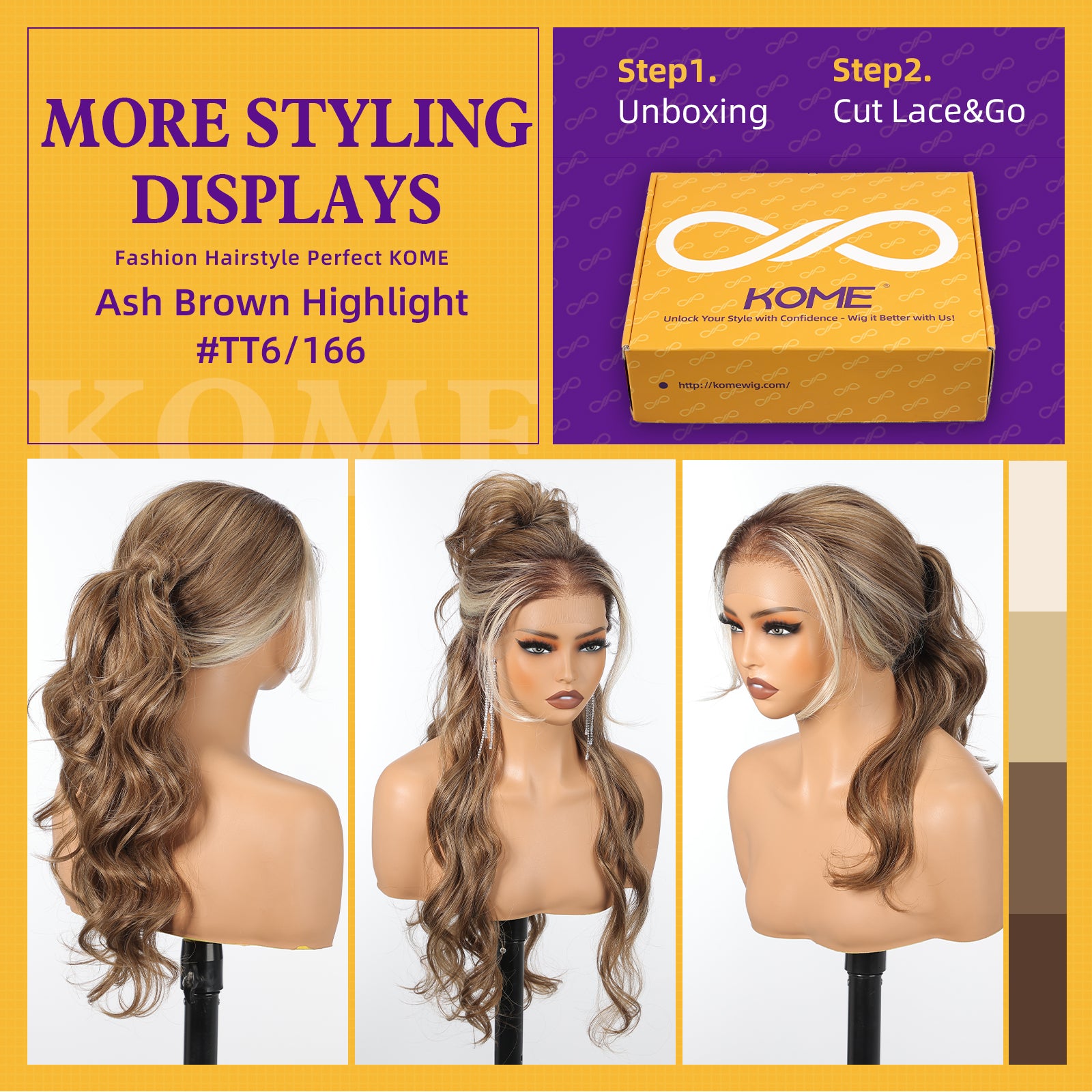 Ash Brown Highlight Synthetic Lace Front Wig,13×6 Curly Glueless Wigs for Women Daily Use 26IN（#TT6/166）