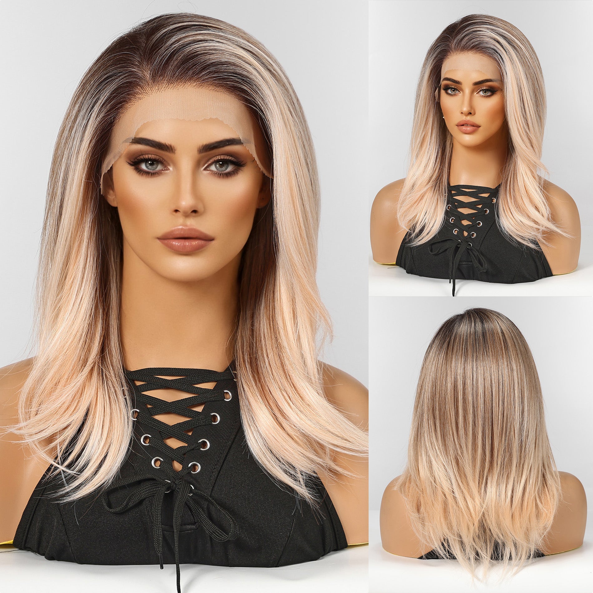 KOME 13*6 Blonde /Chunky high light lace Front Hair Shoulder Length Natural free part lace wig ,Glueless lace