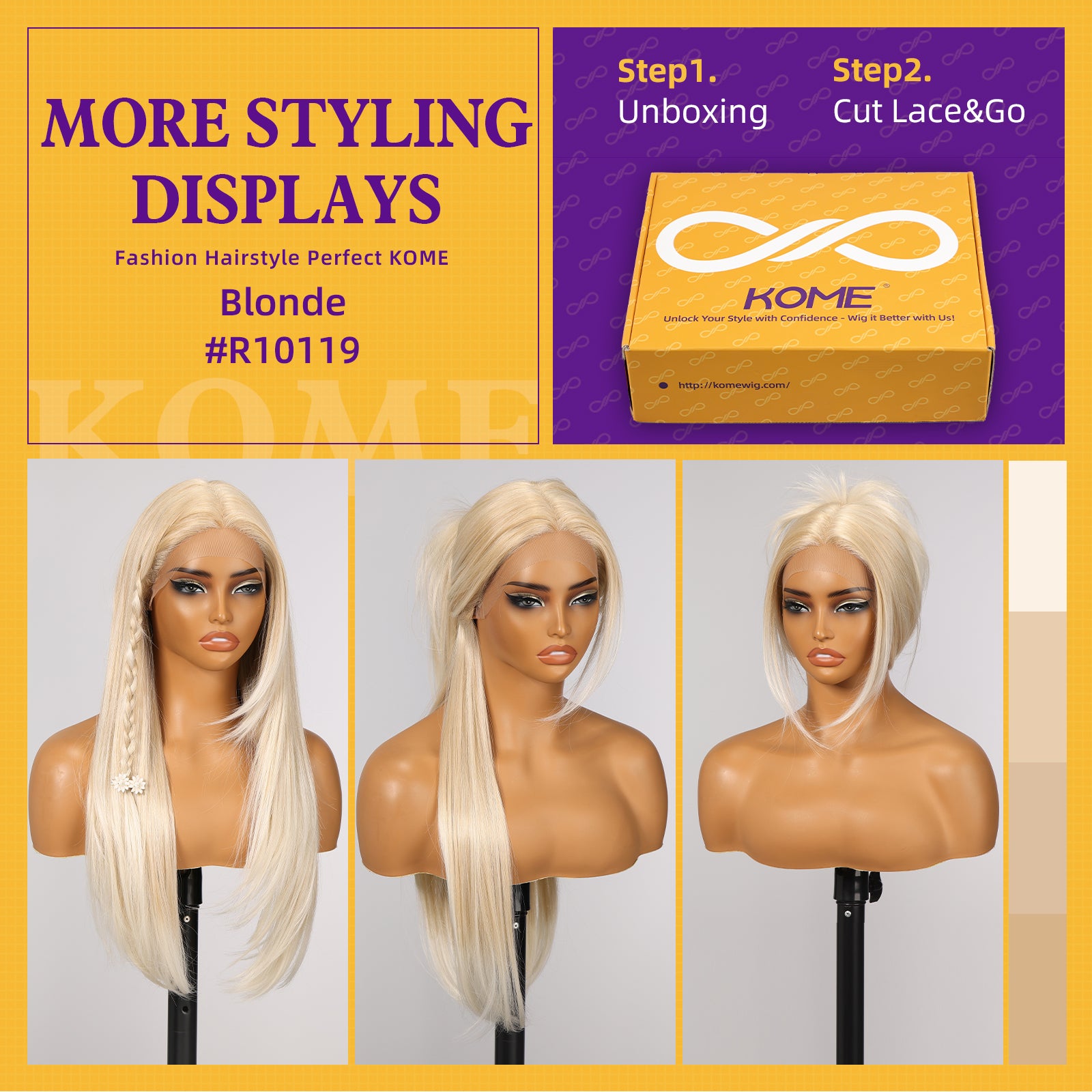 KOME Blonde Synthetic Lace Front Wig,T Part Pre Cut Glueless Long Straight Layered Wigs for Women Cosplay Daily Use 26IN(#R10119)