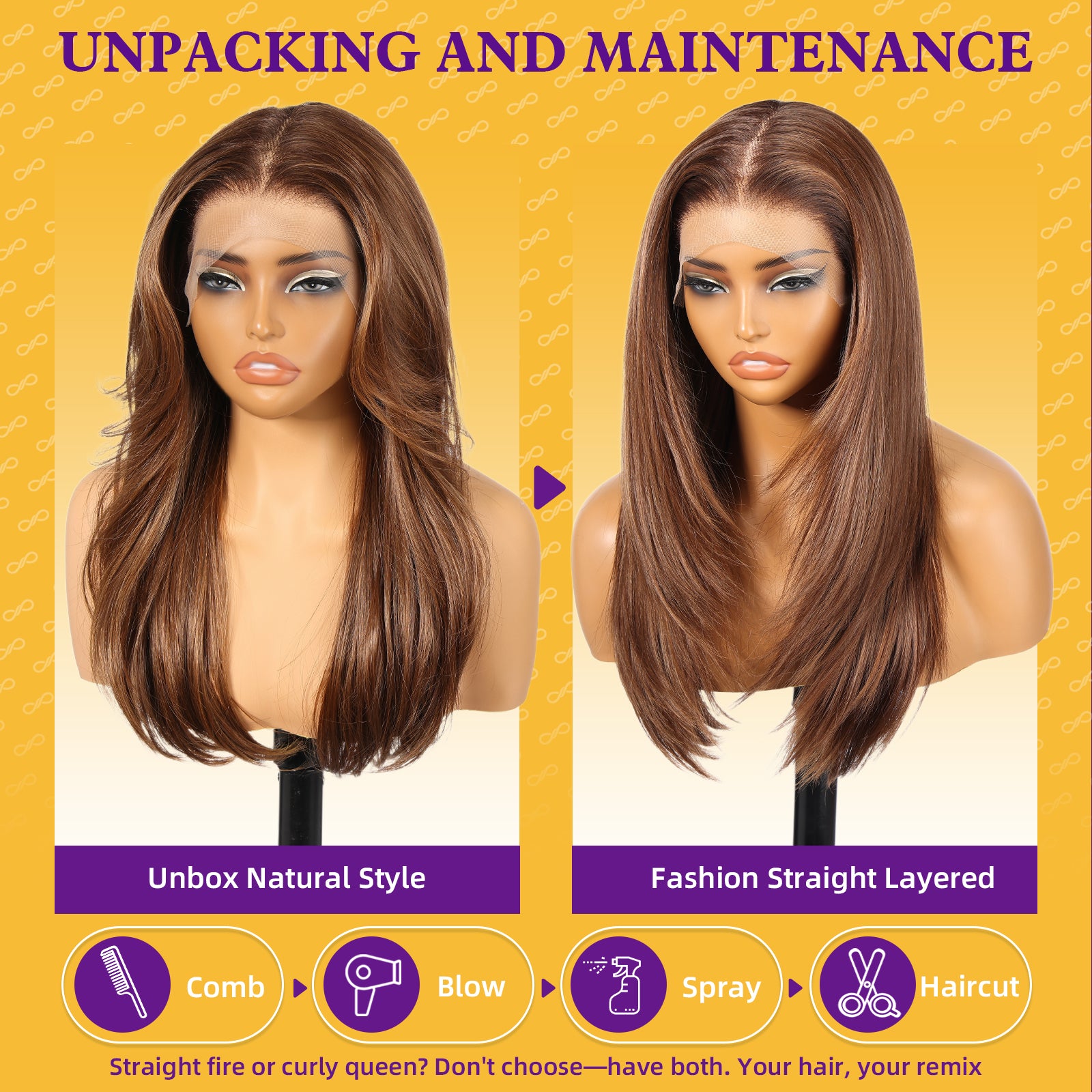 KOME Brown Synthetic Lace Front Wig, 13X6 Long Straight Layered Glueless Wigs for Women Daily Use 22IN(#TT4/6164)
