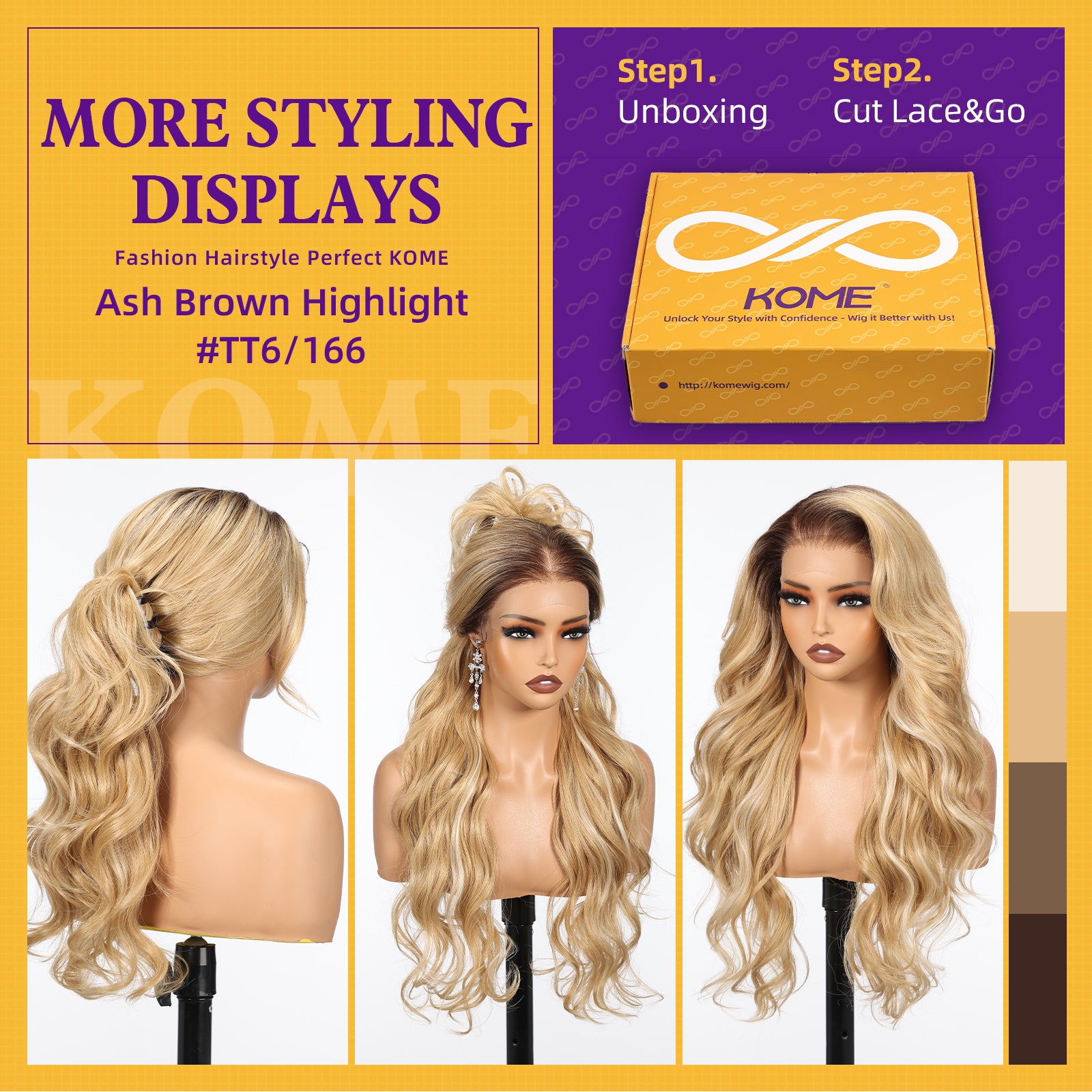 Ombre Blonde Synthetic Lace Front Wig,13×6 Curly Glueless Wigs for Women Daily Use 26IN（#TT6/251001）