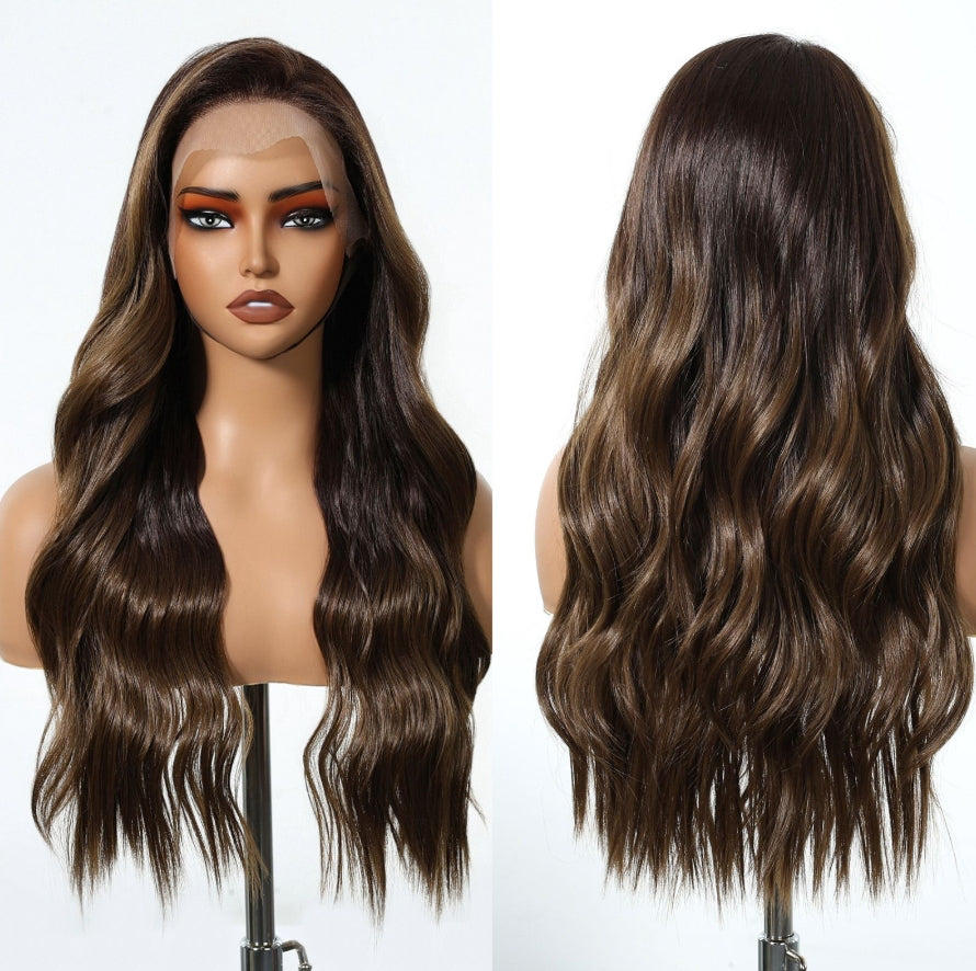 KOME Ombre Brown 13×6 Layered Wave Synthetic Lace Front Wig for Women 26IN