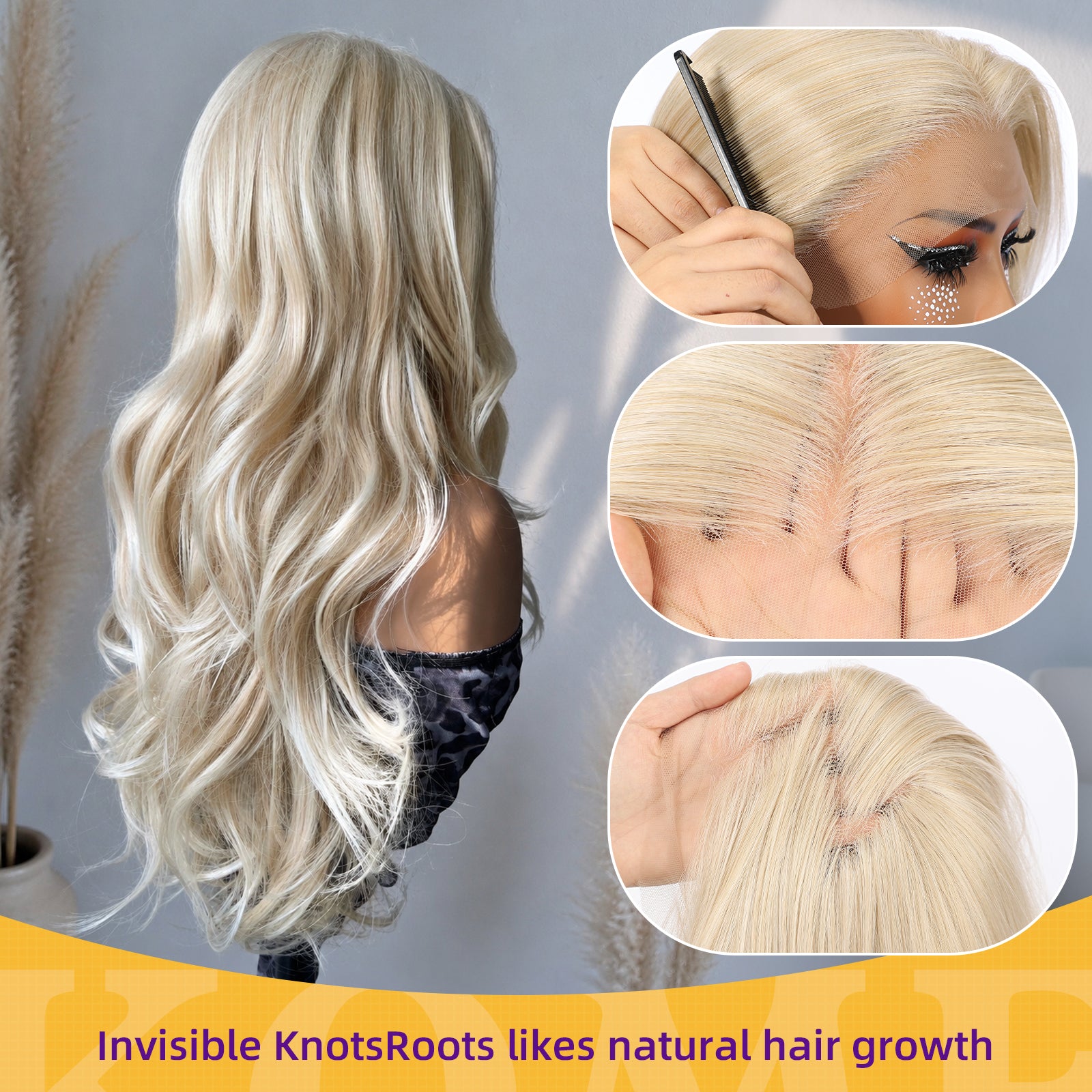 KOME Lumi Blonde Synthetic Lace Front Wig,13x4 HD Lace Glueless Layered Blonde Bouncy Blowouts Wigs for Women Daily Use 26IN（#R10119）