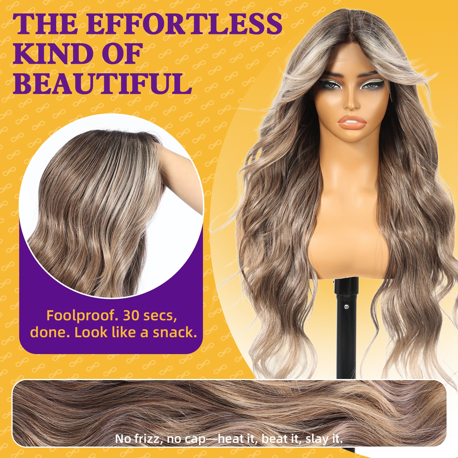 KOME Brown Mixed Synthetic Lace Front Wig,T Part Glueless Long Body Wavy Wigs With Bangs for Women Cosplay Daily Use 28IN(#TT4/6164)