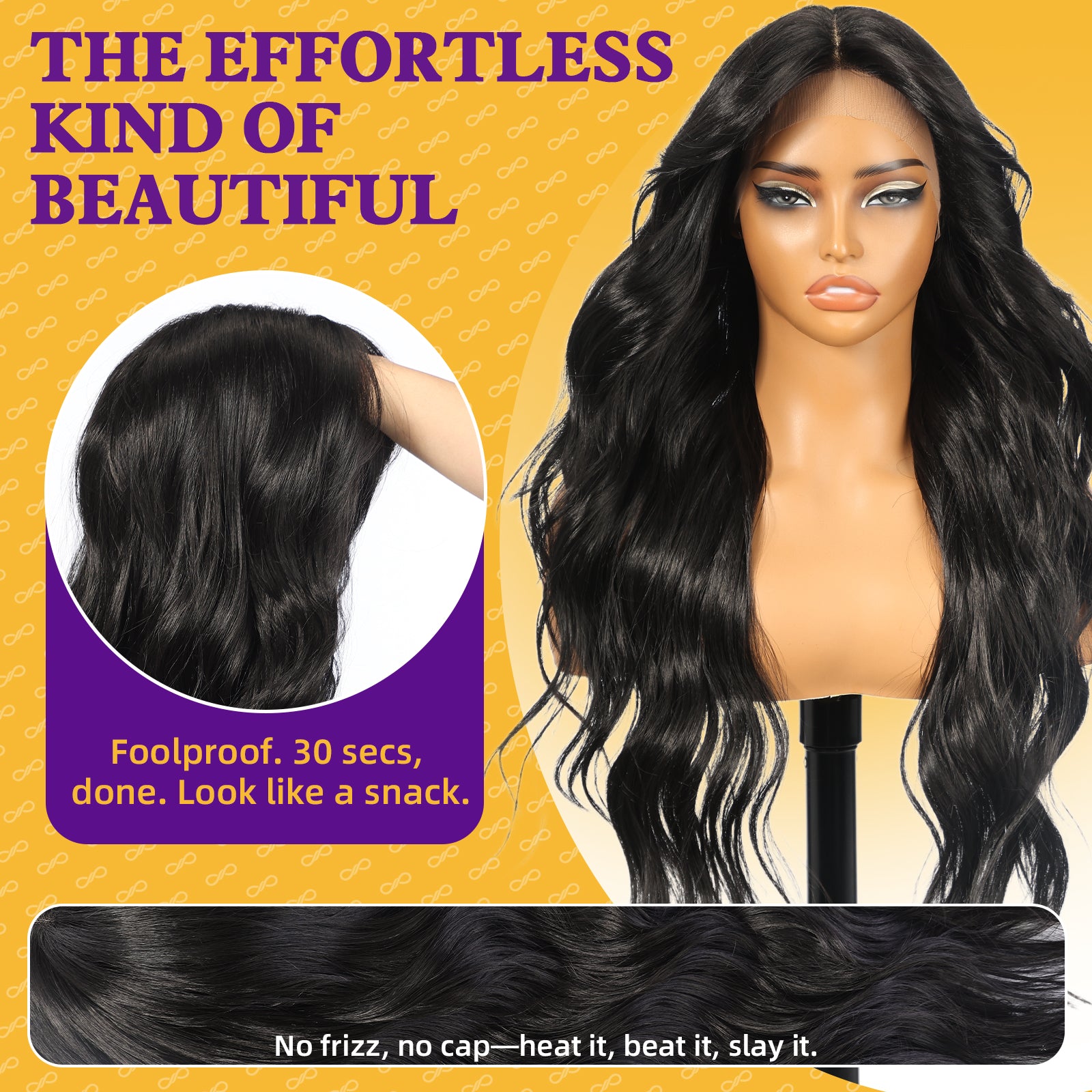 KOME Black Synthetic Lace Front Wig,T Part Glueless Long Body Wavy Wigs With Bangs for Women Cosplay Daily Use 28IN(#1B)