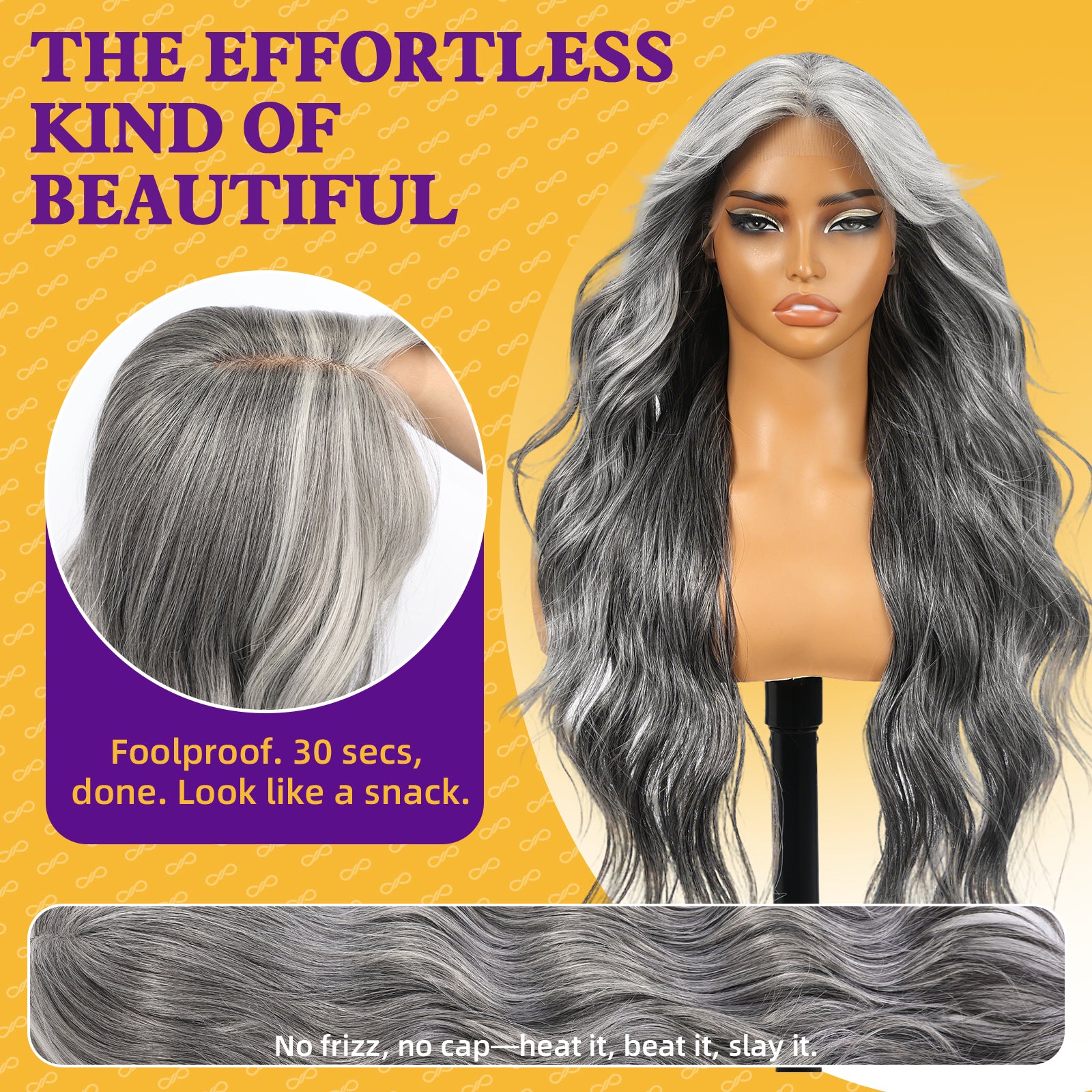 KOME Grey Synthetic Lace Front Wig,T Part Glueless Long Body Wavy Wigs With Bangs for Women Cosplay Daily Use 28IN(#2/606HL)