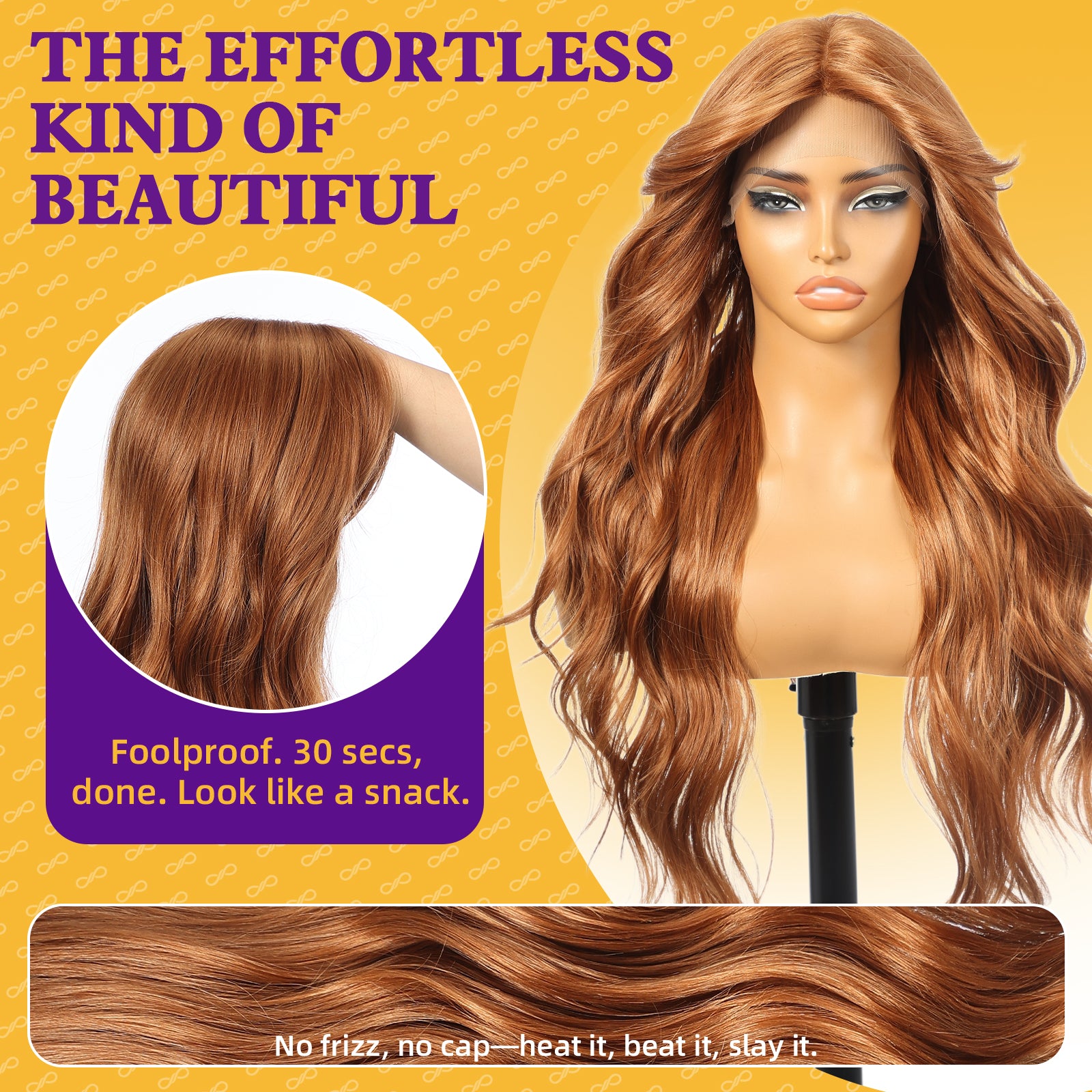 KOME Reddish Brown Synthetic Lace Front Wig,T Part Glueless Long Body Wavy Wigs With Bangs for Women Cosplay Daily Use 28IN
