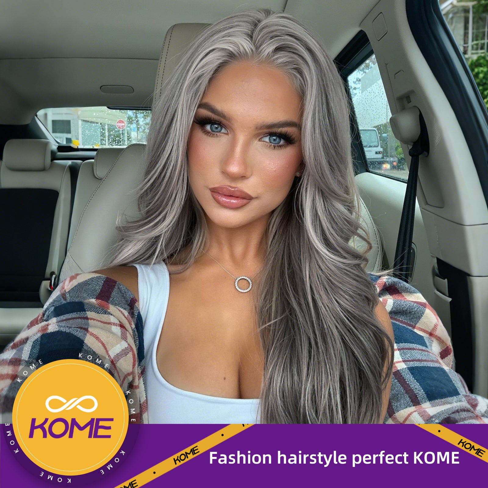 Grey Synthetic Lace Front Wig,13x4 HD Lace Long Layered Wave Glueless Wigs for Women Daily Use 26IN