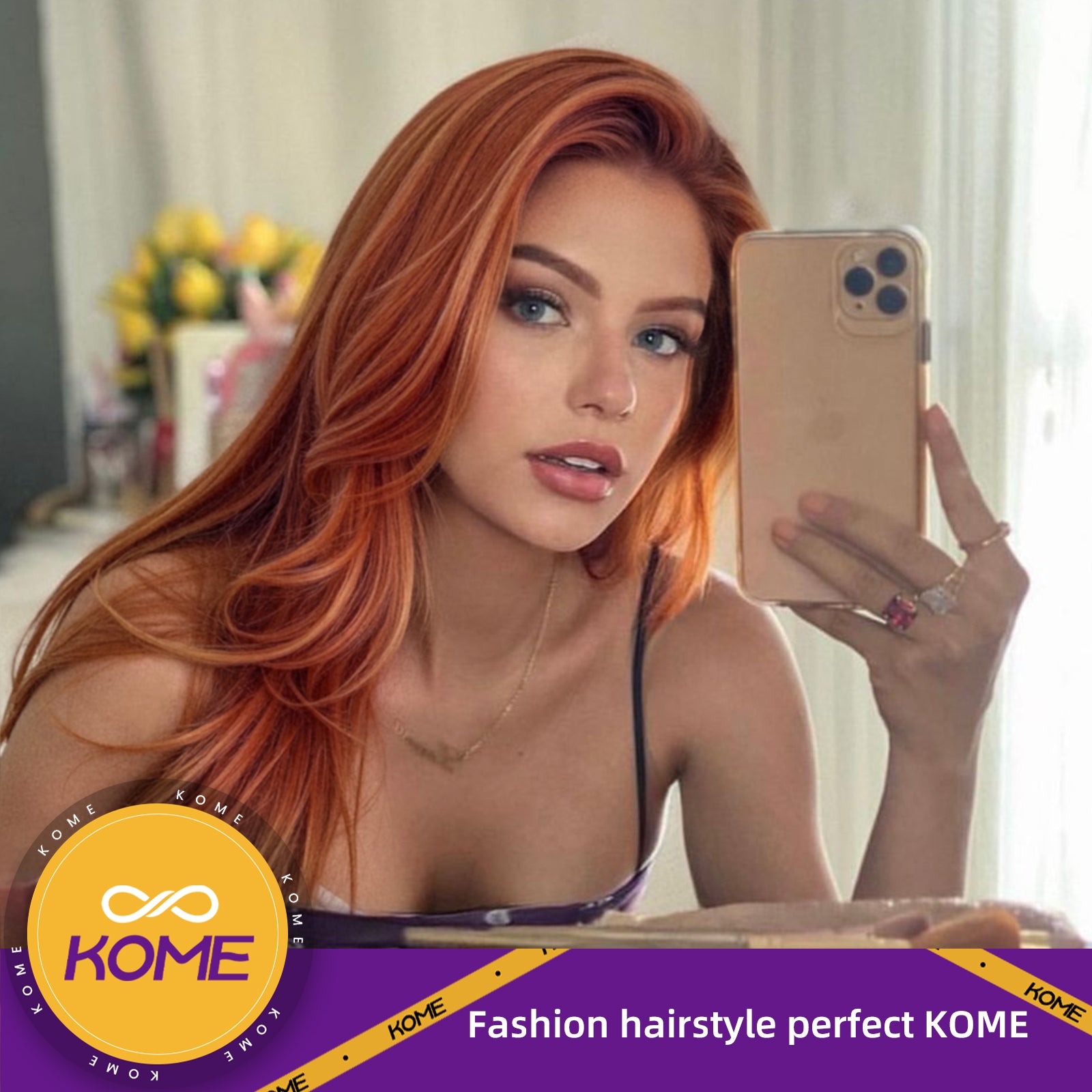 Auburn Synthetic Lace Front Wig,13x4 HD Lace Layered Ginger Glueless Wigs for Women Daily Use 26IN