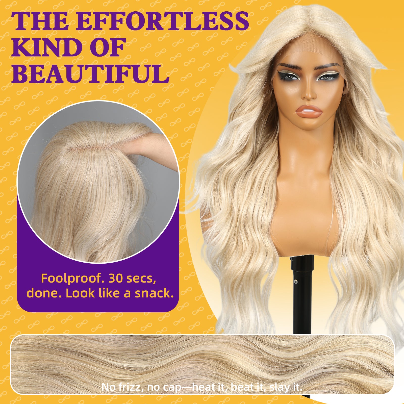 KOME Blonde Synthetic Lace Front Wig,T Part Glueless Long Body Wavy Wigs With Bangs for Women Cosplay Daily Use 28IN(#R10119)