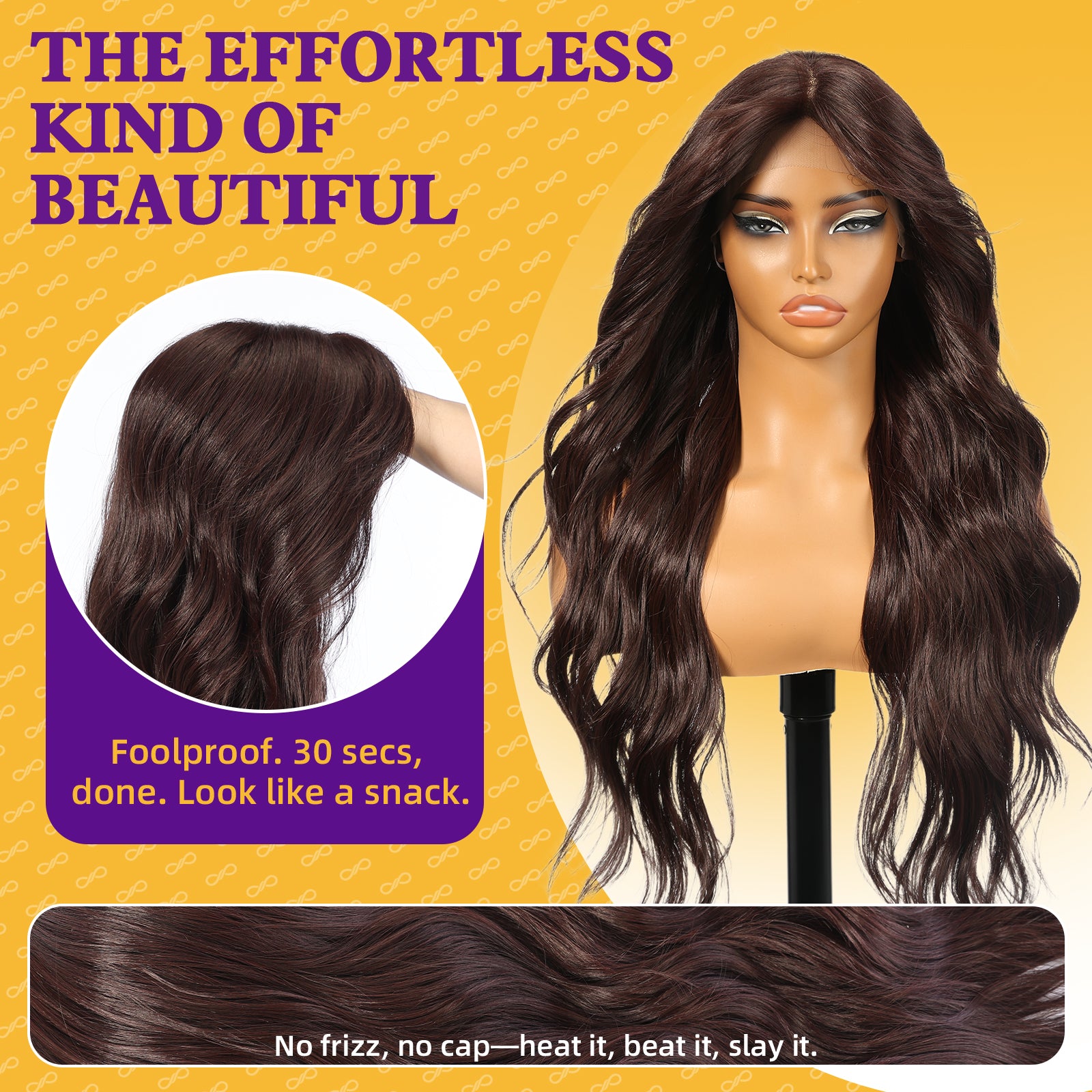 KOME Brown Synthetic Lace Front Wig,T Part Glueless Long Body Wavy Wigs With Bangs for Women Cosplay Daily Use 28IN(#233)