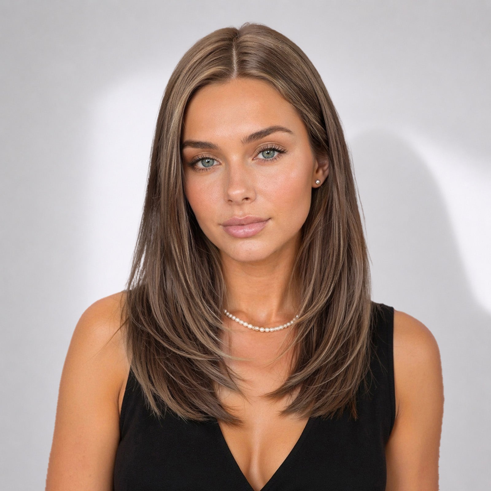 KOME Brown Human Hair Wig Blend,Brown Lace Front Wig, T Part Glueless Wigs for Women Daily Use 18IN（#F43/12）