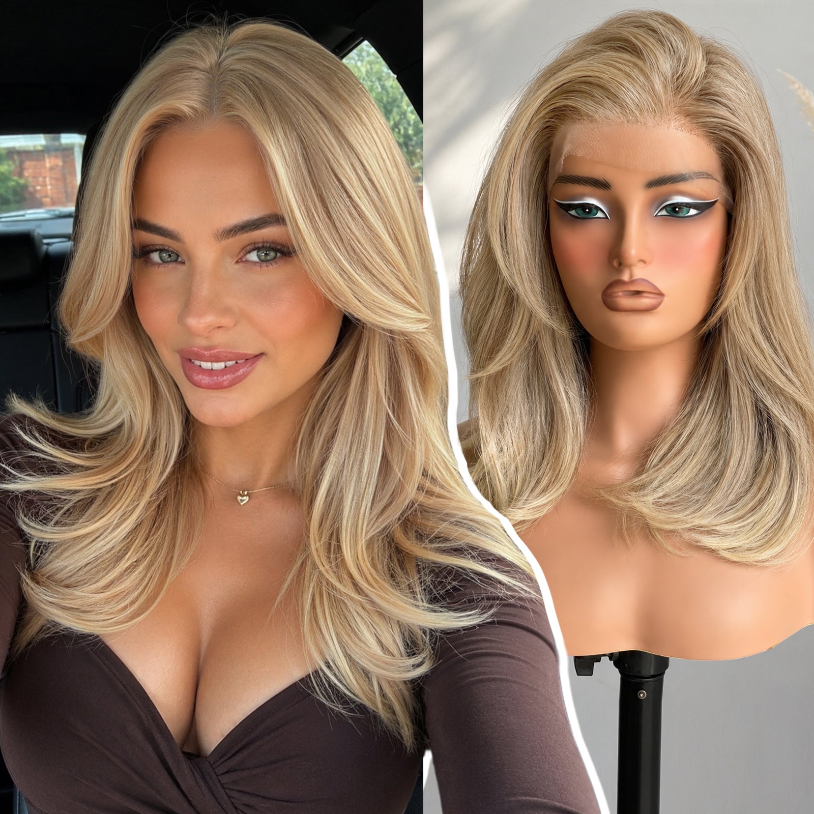 KOME Blonde Highlight Bob 13×6 Synthetic Lace Front Wig for Women 14IN