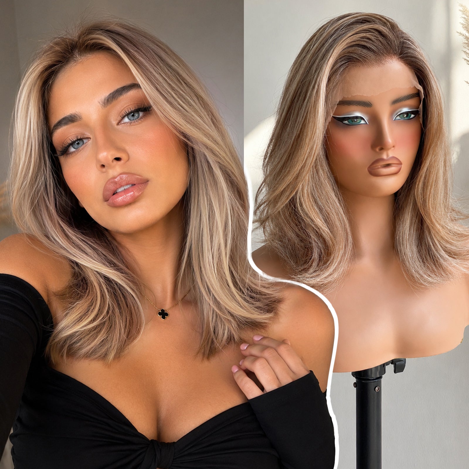 KOME Brown Bob 13×6 Synthetic Lace Front Wig for Women 14IN