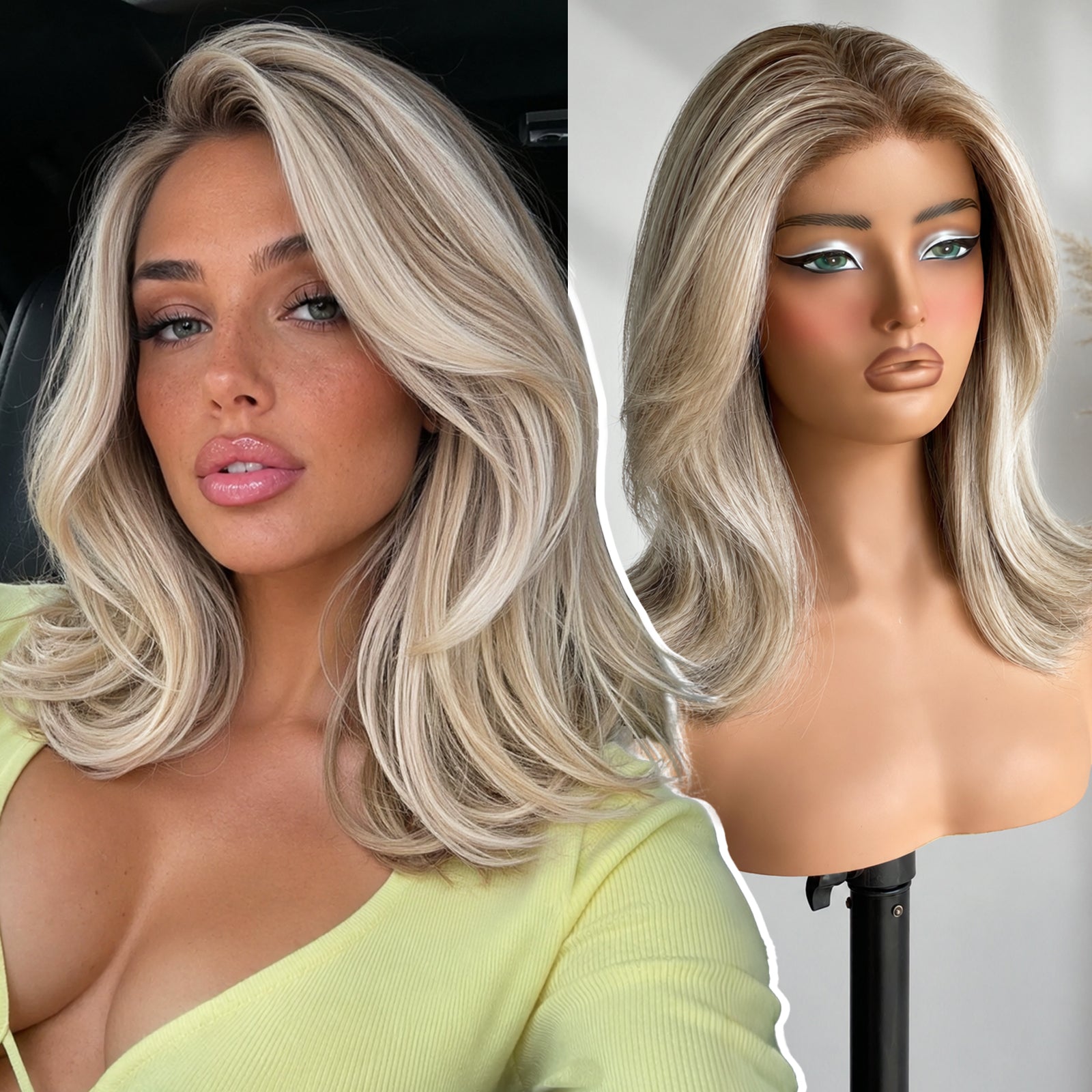 KOME Ash Blonde Highlight Bob 13×6 Synthetic Lace Front Wig for Women 14IN