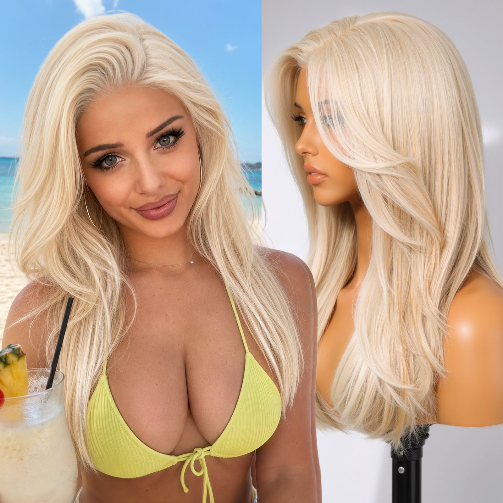 KOME Blonde Synthetic Lace Front Wig, 13X4 HD Lace Glueless Long Layered Straight Wigs for Women Daily Use 20IN （#K16B88）