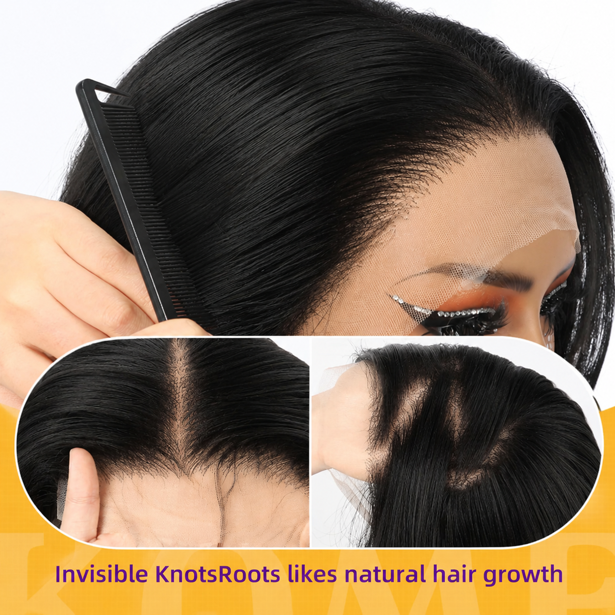 KOME Black Synthetic Lace Front Wig,13×4 Body Wave HD Glueless Wigs for Women Natural Daily Use 26IN