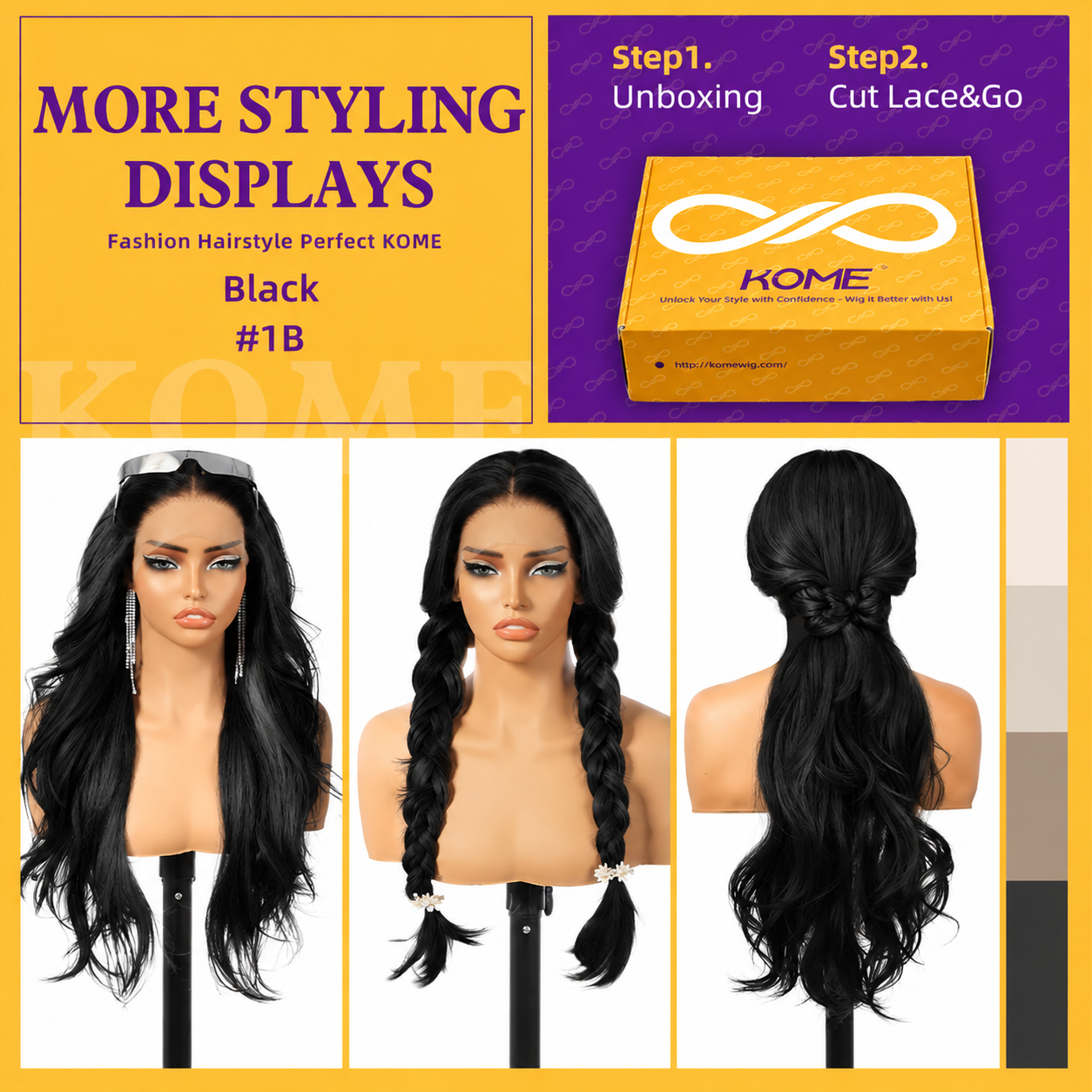 KOME Black Synthetic Lace Front Wig,13×4 Body Wave HD Glueless Wigs for Women Natural Daily Use 26IN