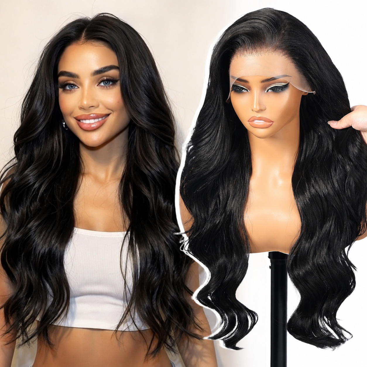 KOME Black Synthetic Lace Front Wig,13X6 Curly Glueless Wigs for Women Daily Use 26IN (1B)