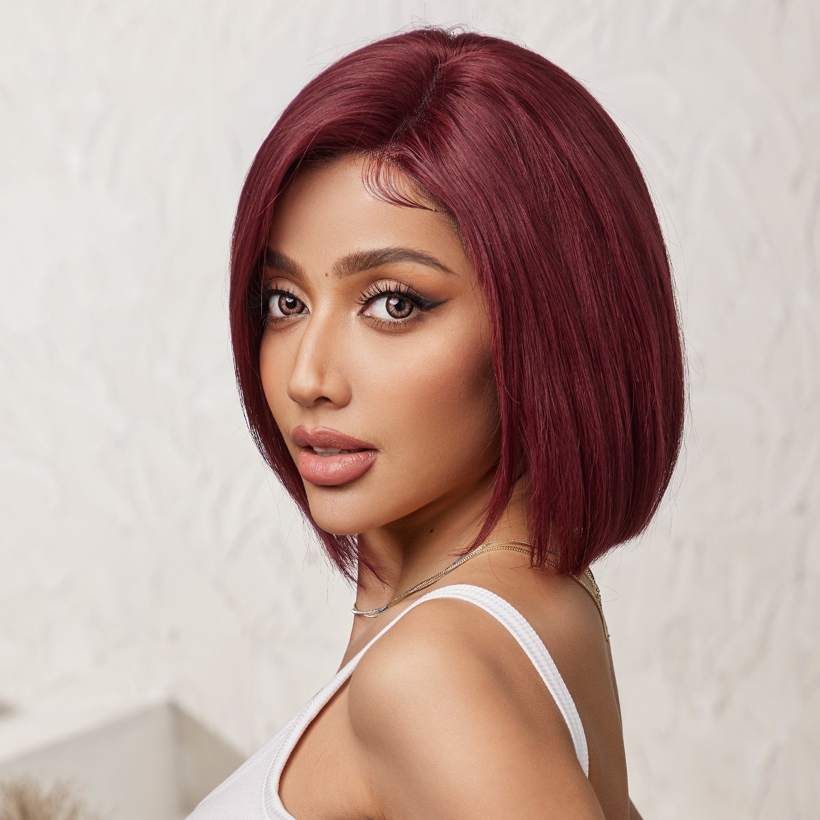 KOME WIG Short Pixie Cut 100% Human Hair Wigs Burgundy Red Wig Lace Wigs for White Women