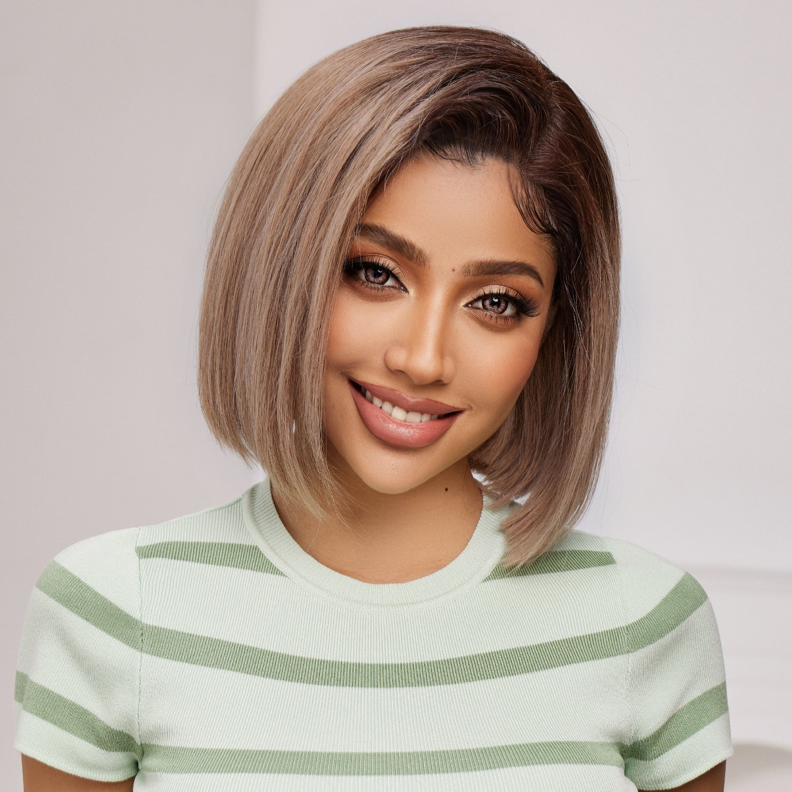 KOME WIG Short Pixie Cut 100% Human Hair Wigs Ombre Brown Wig Lace Wigs for White Women