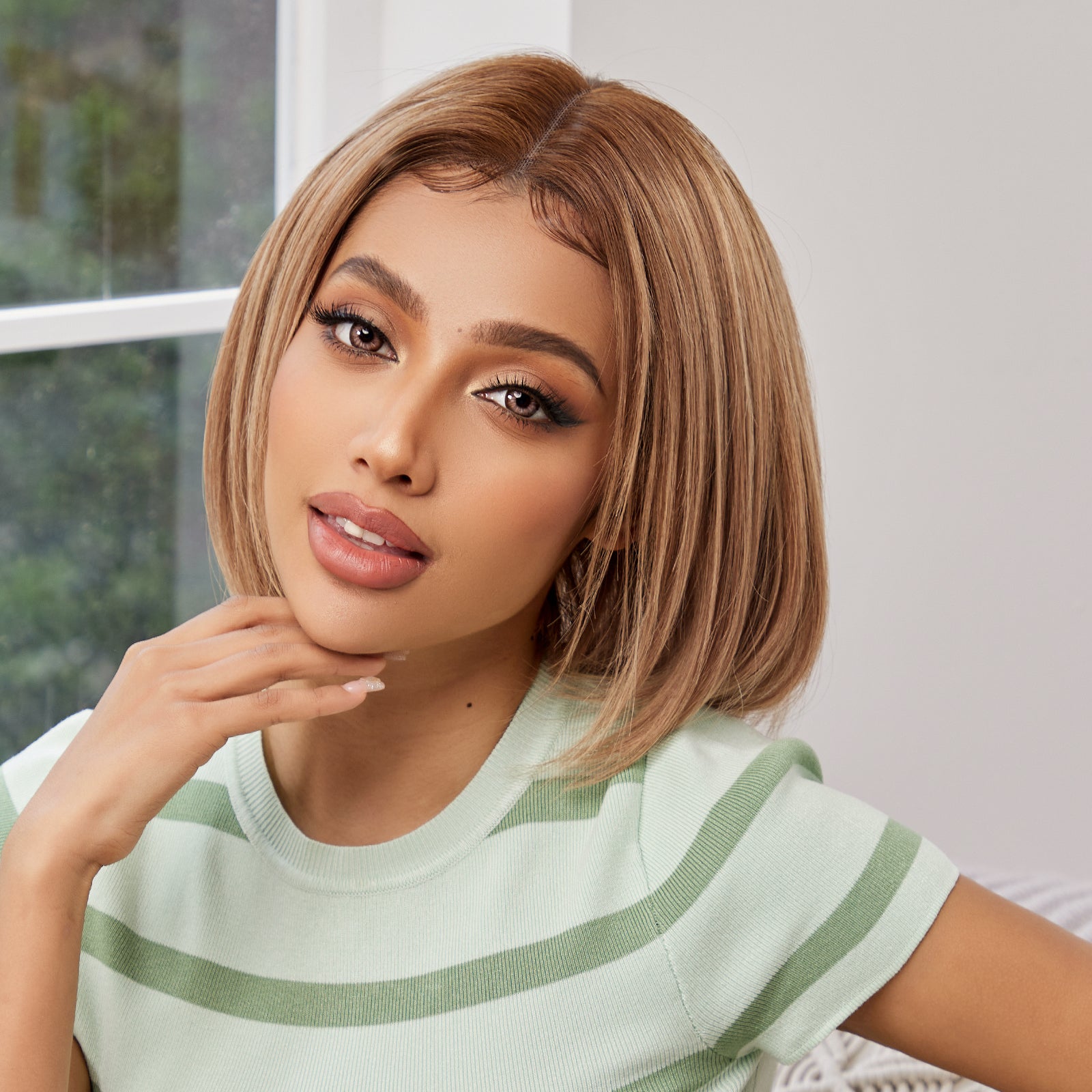 KOME WIG Short Pixie Cut 100% Human Hair Wigs Ombre Brown Wig Lace Wigs for White Women