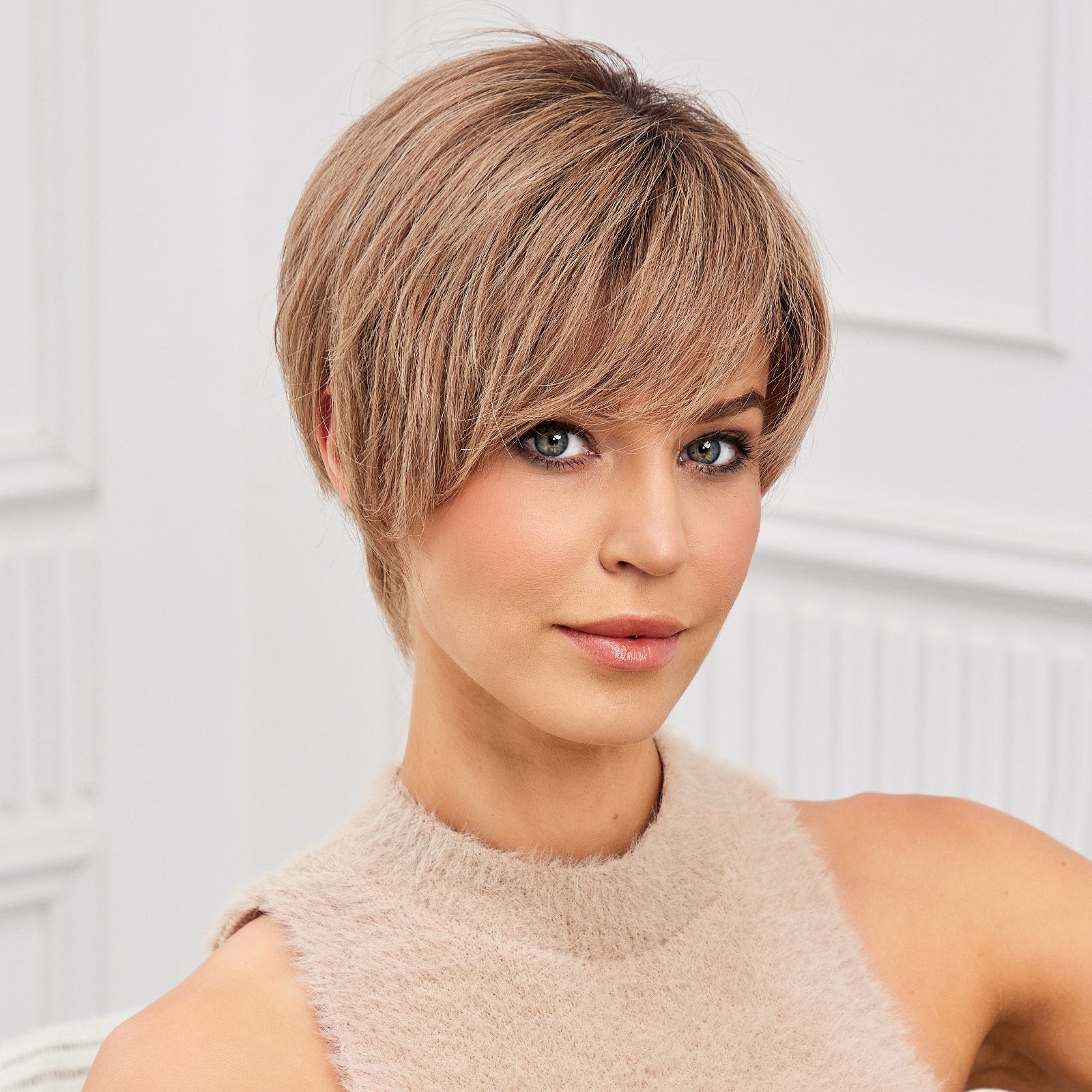 KOME WIG Short Pixie Cut 100% Human Hair Wigs Light Brown Wig Lace Wigs for White Women