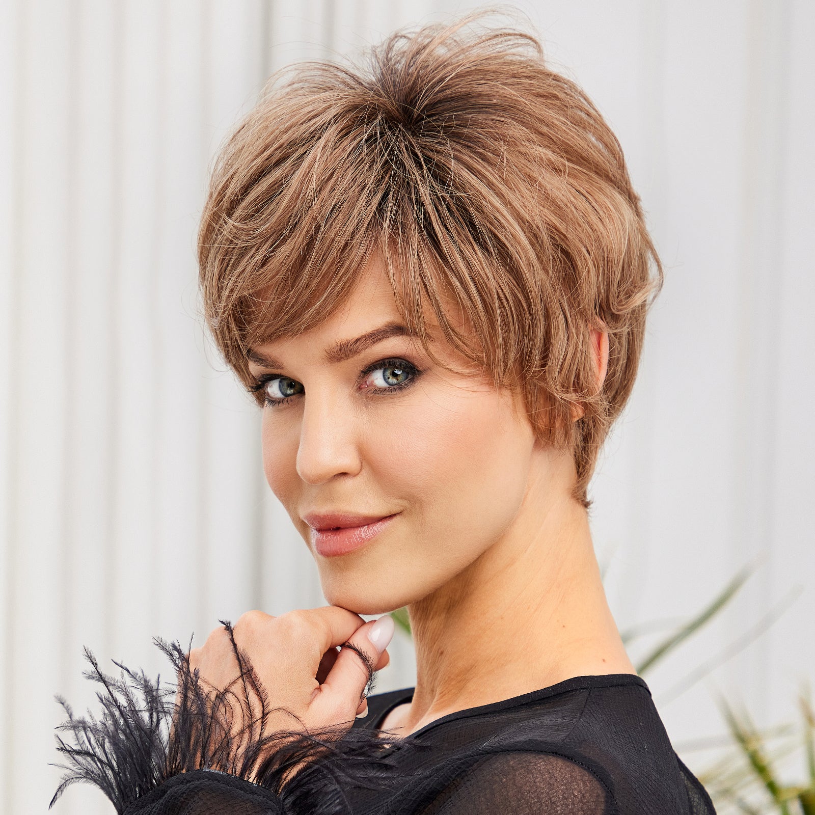 KOME WIG Short Pixie Cut 100% Human Hair Wigs Light Brown Wig Lace Wigs for White Women