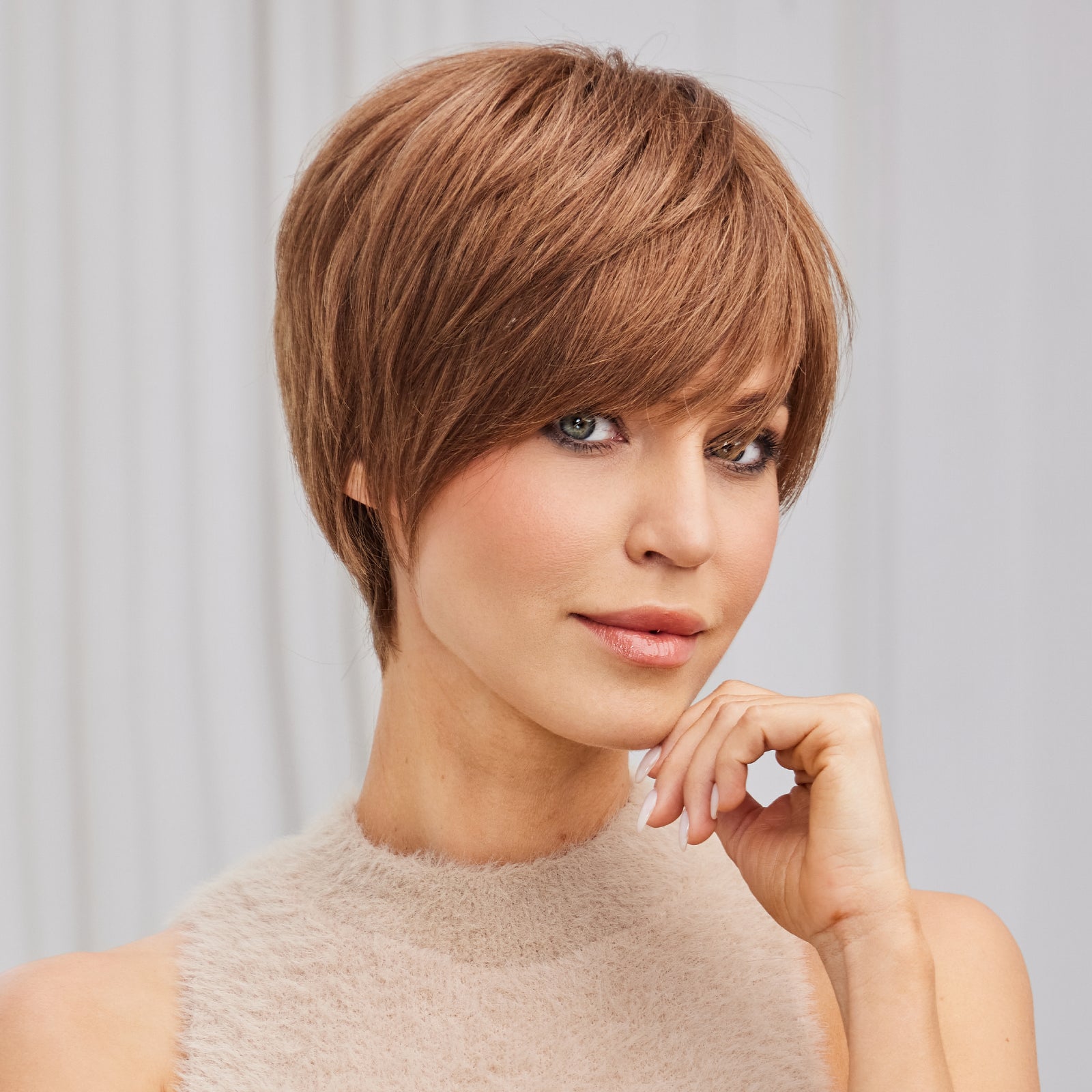 KOME WIG Short Pixie Cut Wigs 100% Human Hair Honey Brown Lace Front Wig for White Women