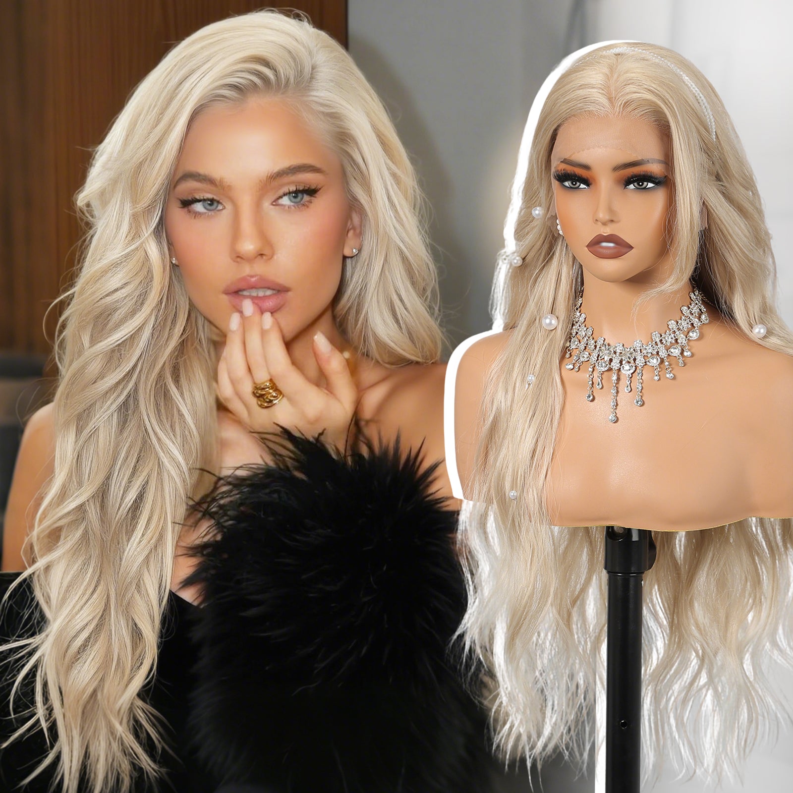 Blonde Synthetic Lace Front Wig,13×6 Curly Glueless Wigs for Women Daily Use 30IN