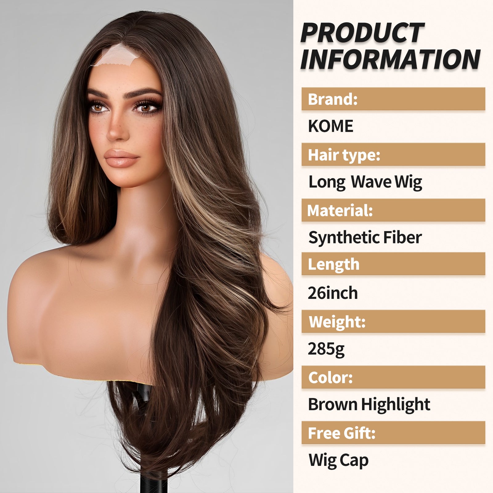 Ombre Brown Long Layered Wig with Bangs,Straight Hair Wigs for Women,Synthetic Heat Resistant Natural Looking Hair Wig for Party Cosplay Dality Use