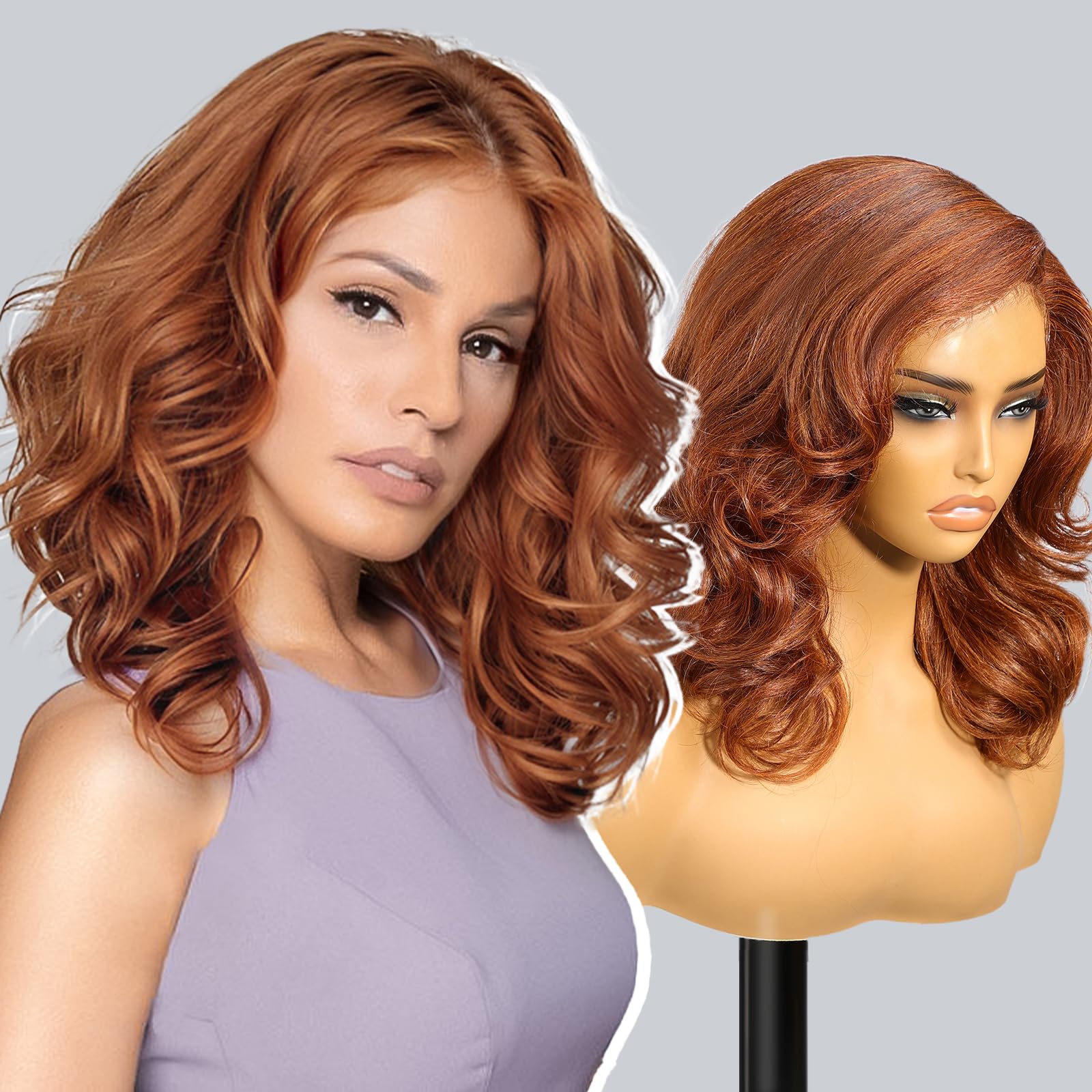 KOME Ginger Synthetic Lace Front Wig,Body Wave Pre Plucked Short Bob Wigs,HD Glueless 13X5X1 Lace Front Wigs for Women,Daily Use Hair Wig 16IN