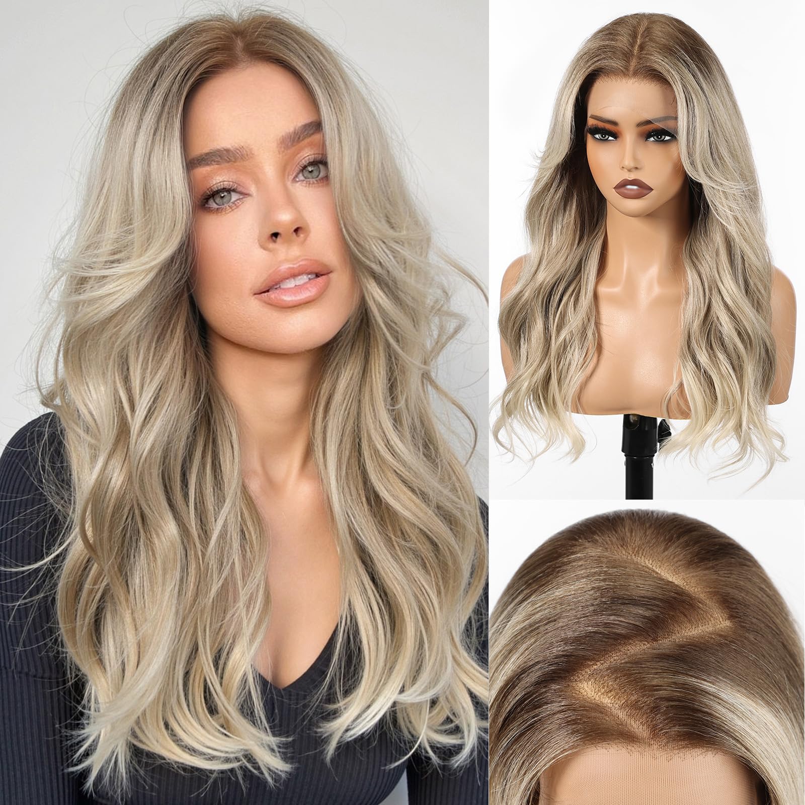 KOME Ombre Blonde Synthetic Lace Front Wig,13×6 Curly Ginger Glueless Wigs for Women Daily Use 22IN（#TT9/603T）