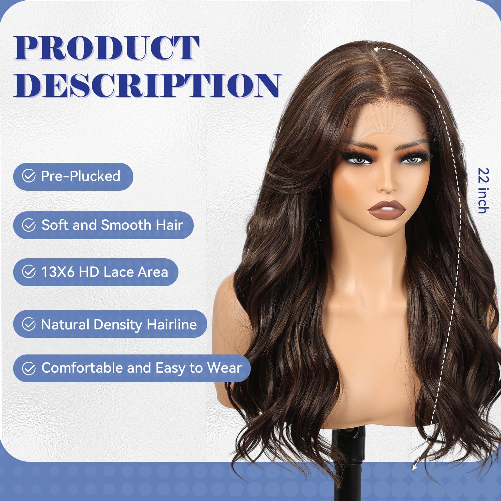 KOME Dark Brown Synthetic Lace Front Wig,13×6 Curly Ginger Glueless Wigs for Women Daily Use 22IN（#FS4/30）