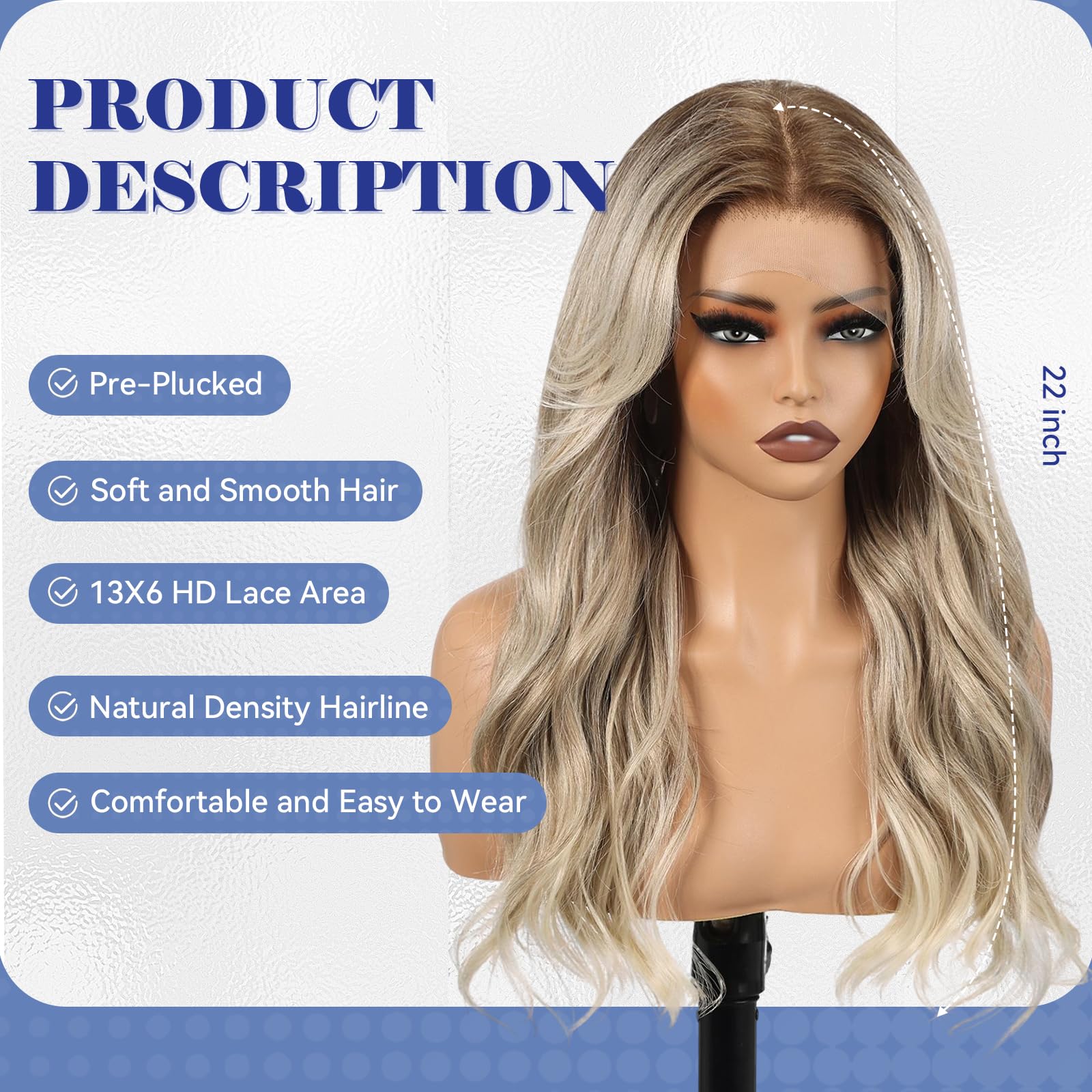 KOME Ombre Blonde Synthetic Lace Front Wig,13×6 Curly Ginger Glueless Wigs for Women Daily Use 22IN（#TT9/603T）