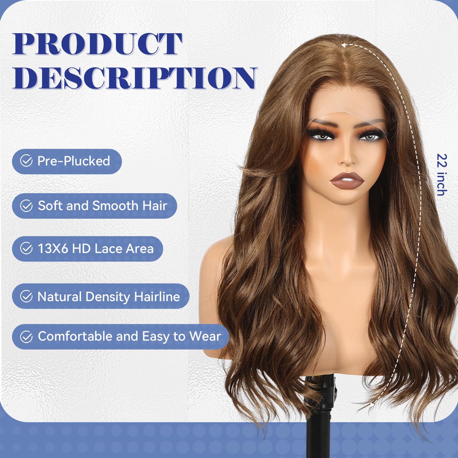 KOME Brown Synthetic Lace Front Wig,13×6 Curly Ginger Glueless Wigs for Women Daily Use 22IN（#912）